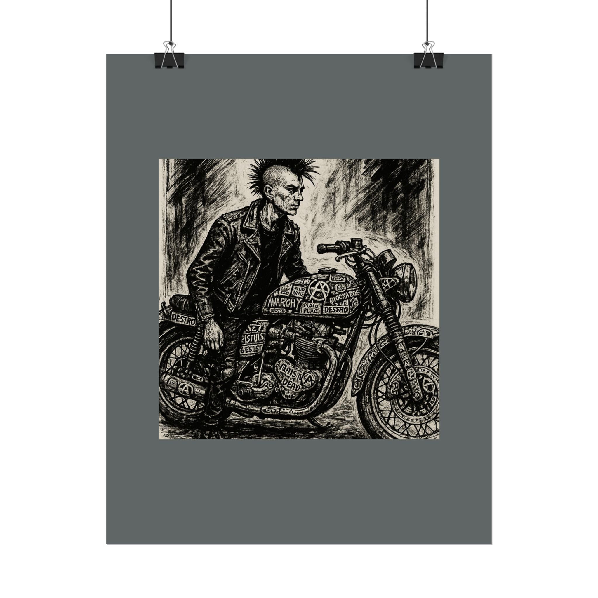 Punk Motorcycle Art Poster, Vintage Wall Decor