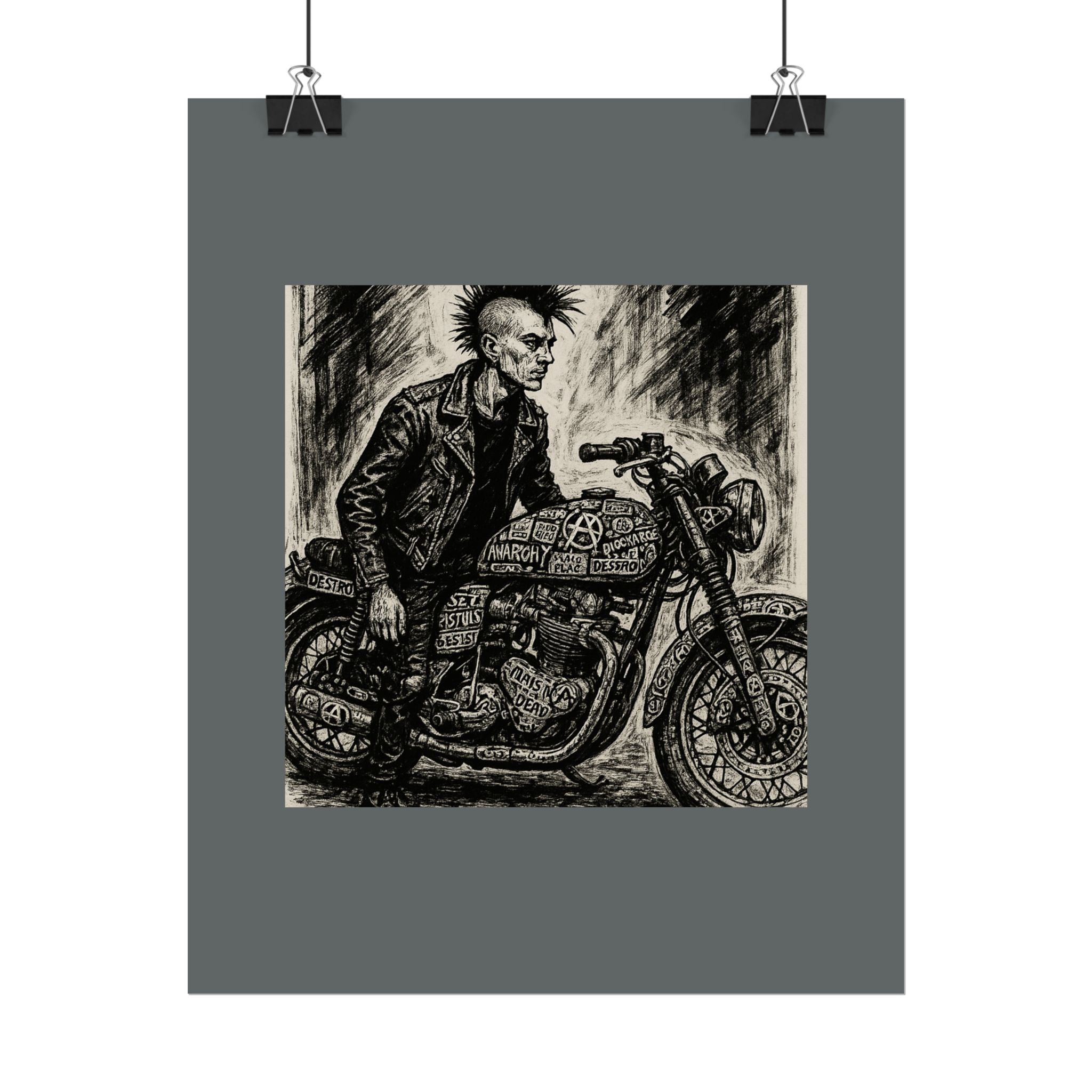 Punk Motorcycle Art Poster, Vintage Wall Decor