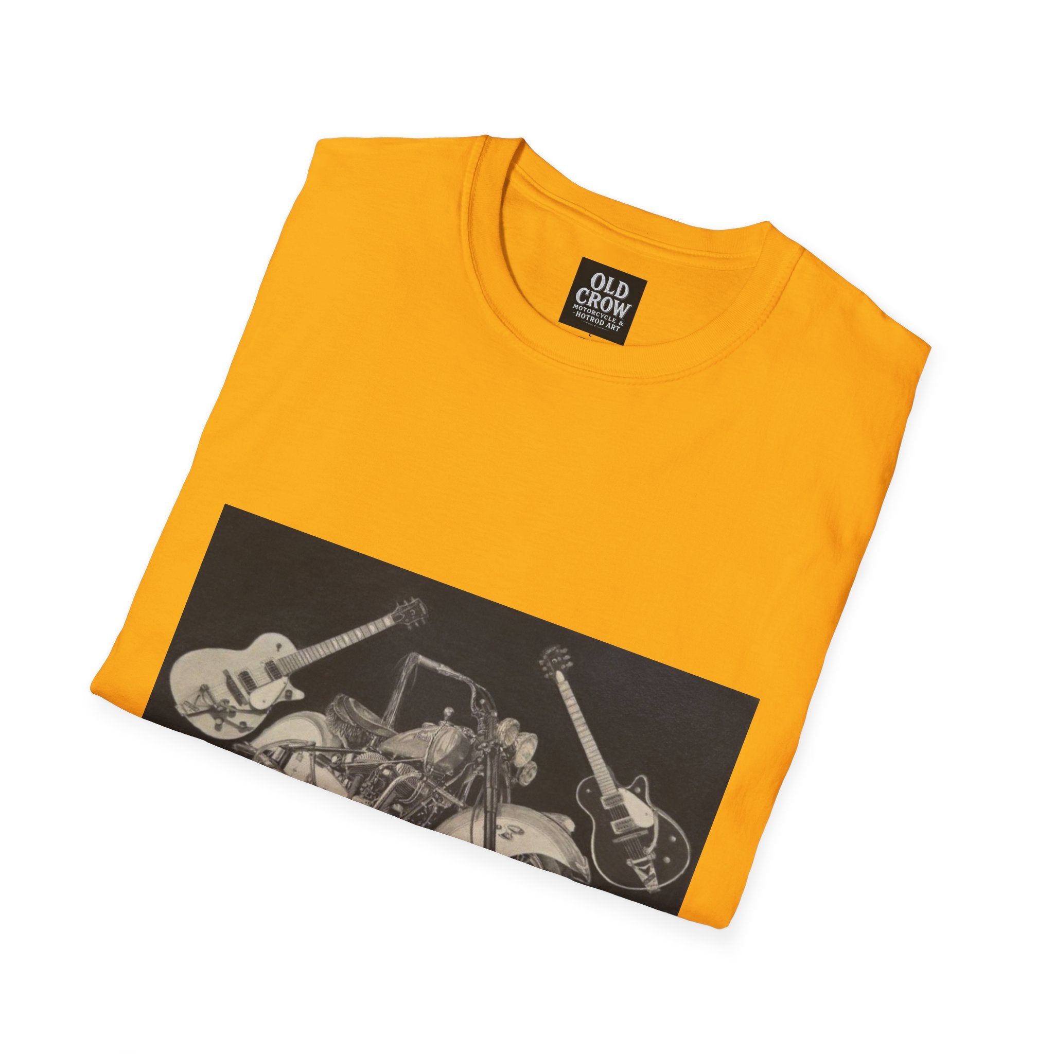 Motorcycle and Music Wall Art  T-Shirt, Indian Roadmaster, Classic Guitars