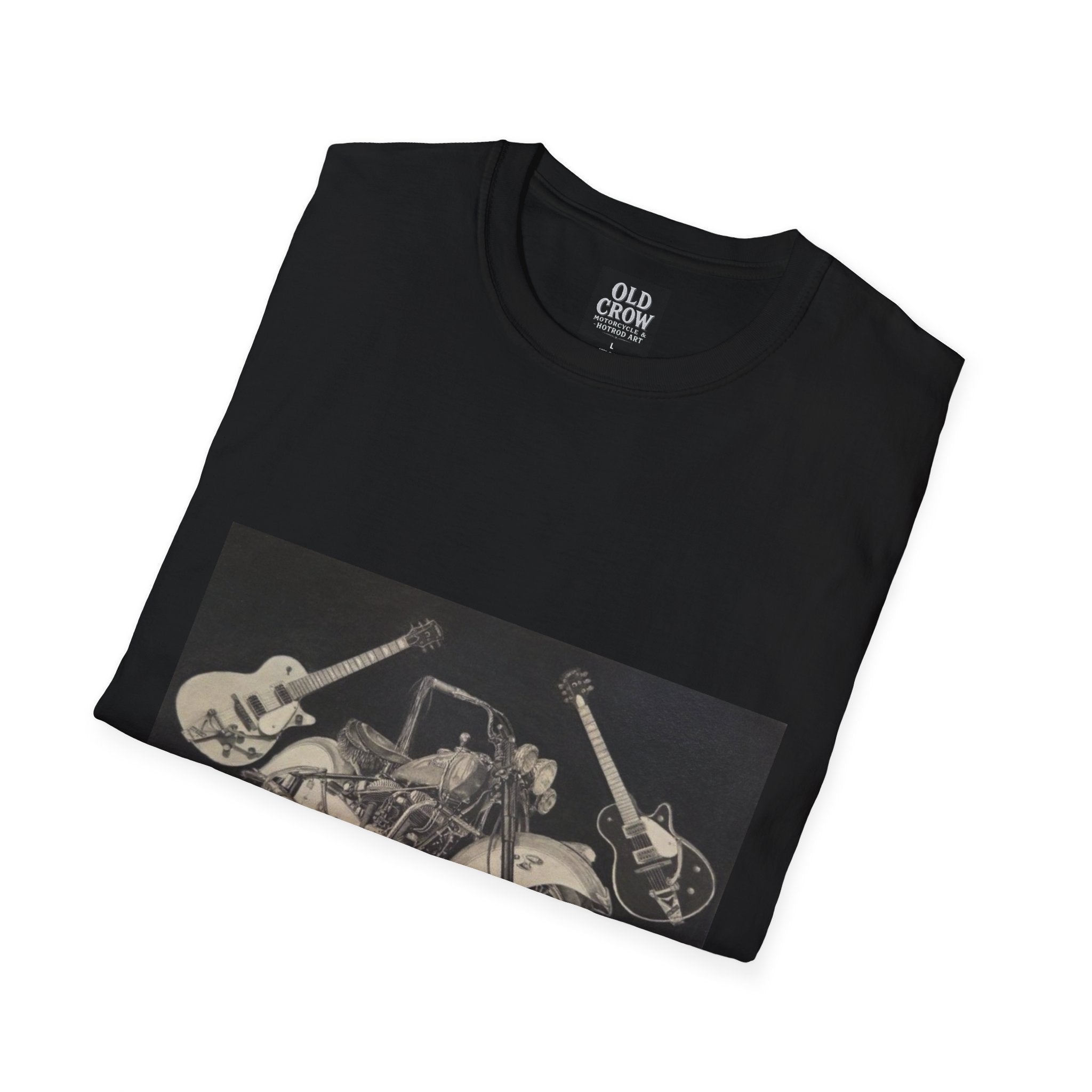 Motorcycle and Music Wall Art  T-Shirt, Indian Roadmaster, Classic Guitars