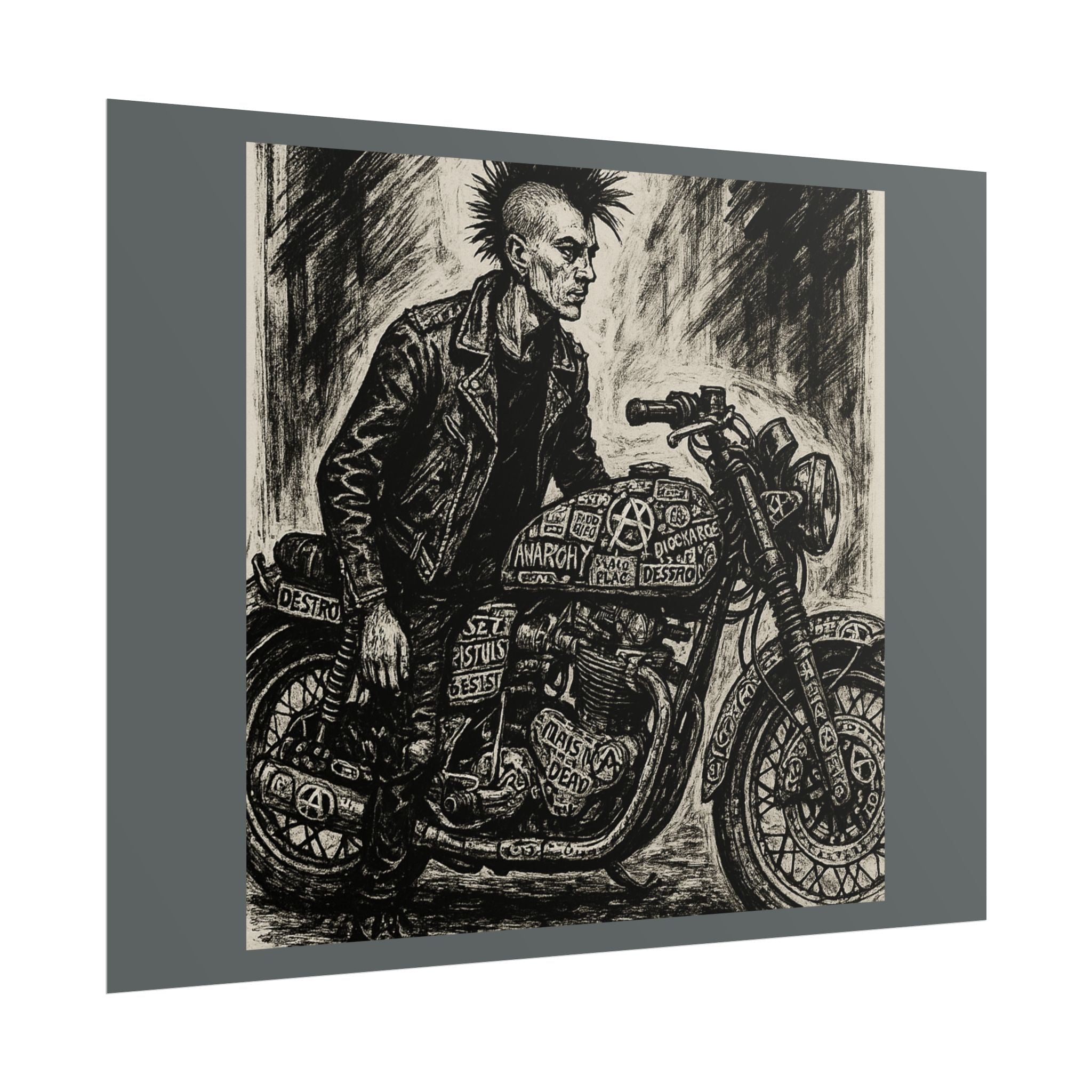 Punk Motorcycle Art Poster, Vintage Wall Decor