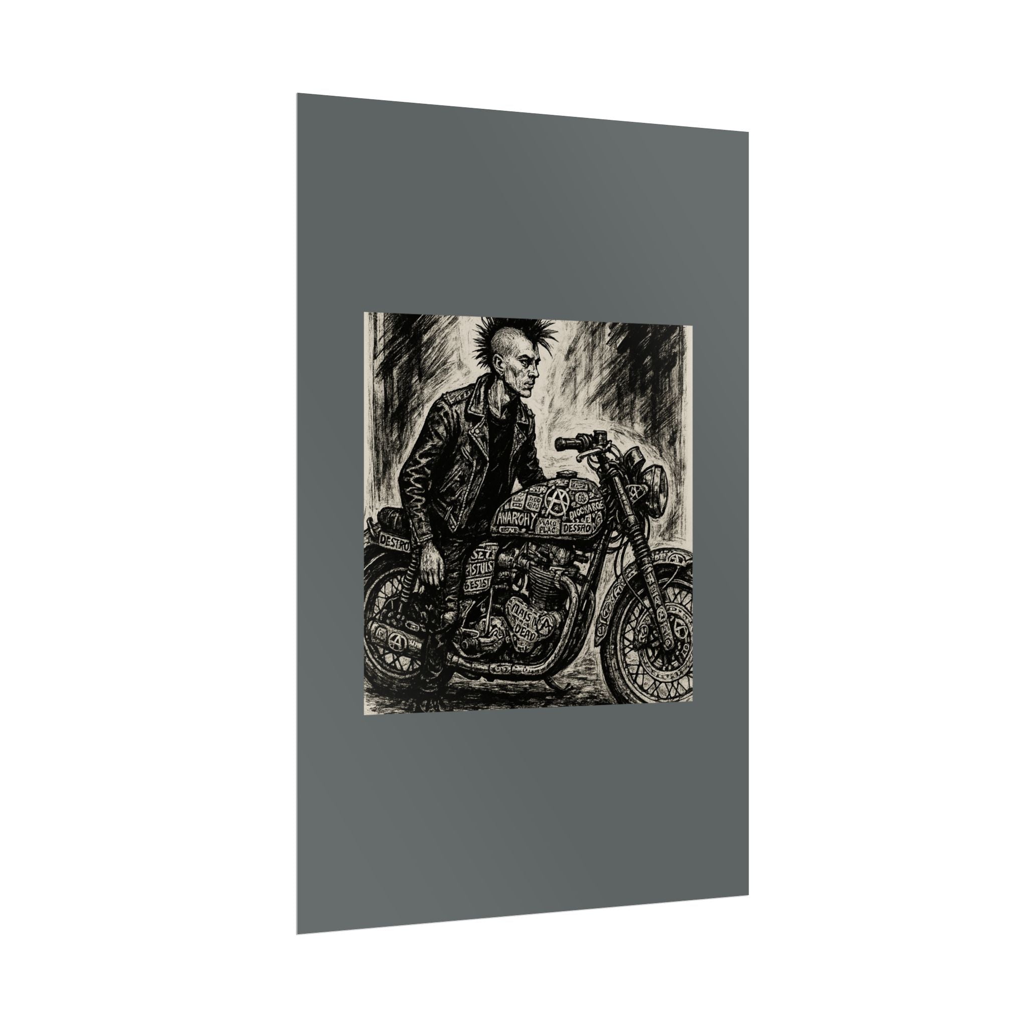 Punk Motorcycle Art Poster, Vintage Wall Decor