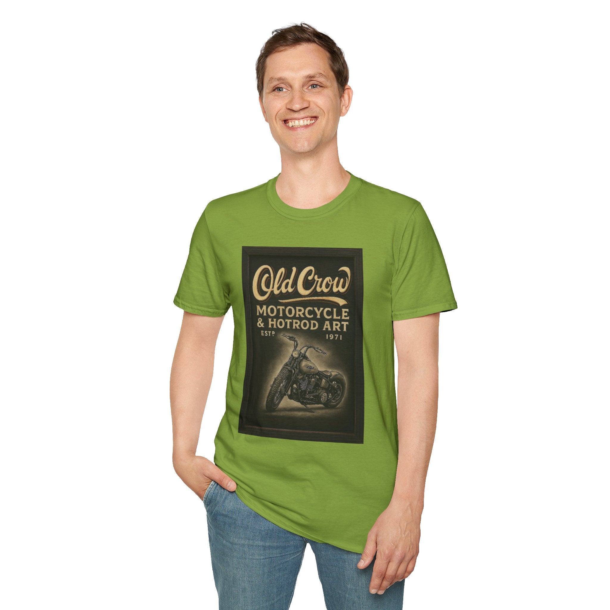 Old Crow Motorcycle & Hotrod Art Softstyle T-Shirt