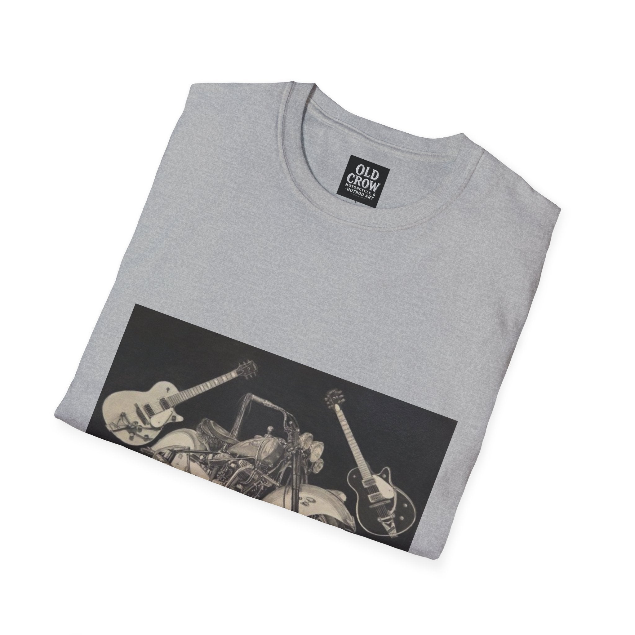 Motorcycle and Music Wall Art  T-Shirt, Indian Roadmaster, Classic Guitars