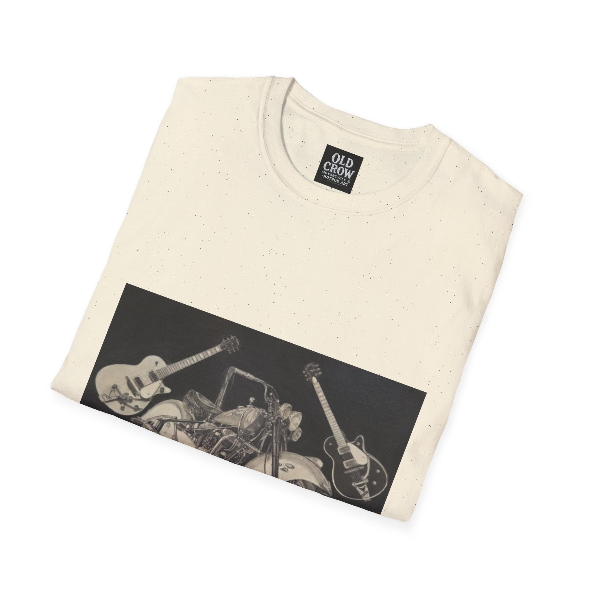 Motorcycle and Music Wall Art  T-Shirt, Indian Roadmaster, Classic Guitars
