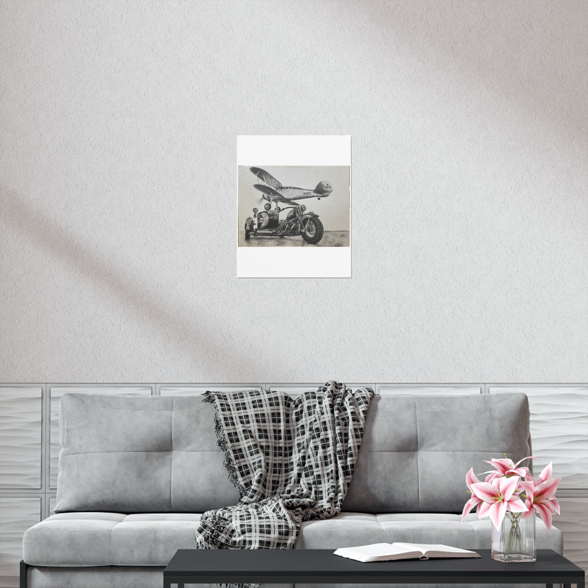 Vintage Motorcycle and Airplane Art Print