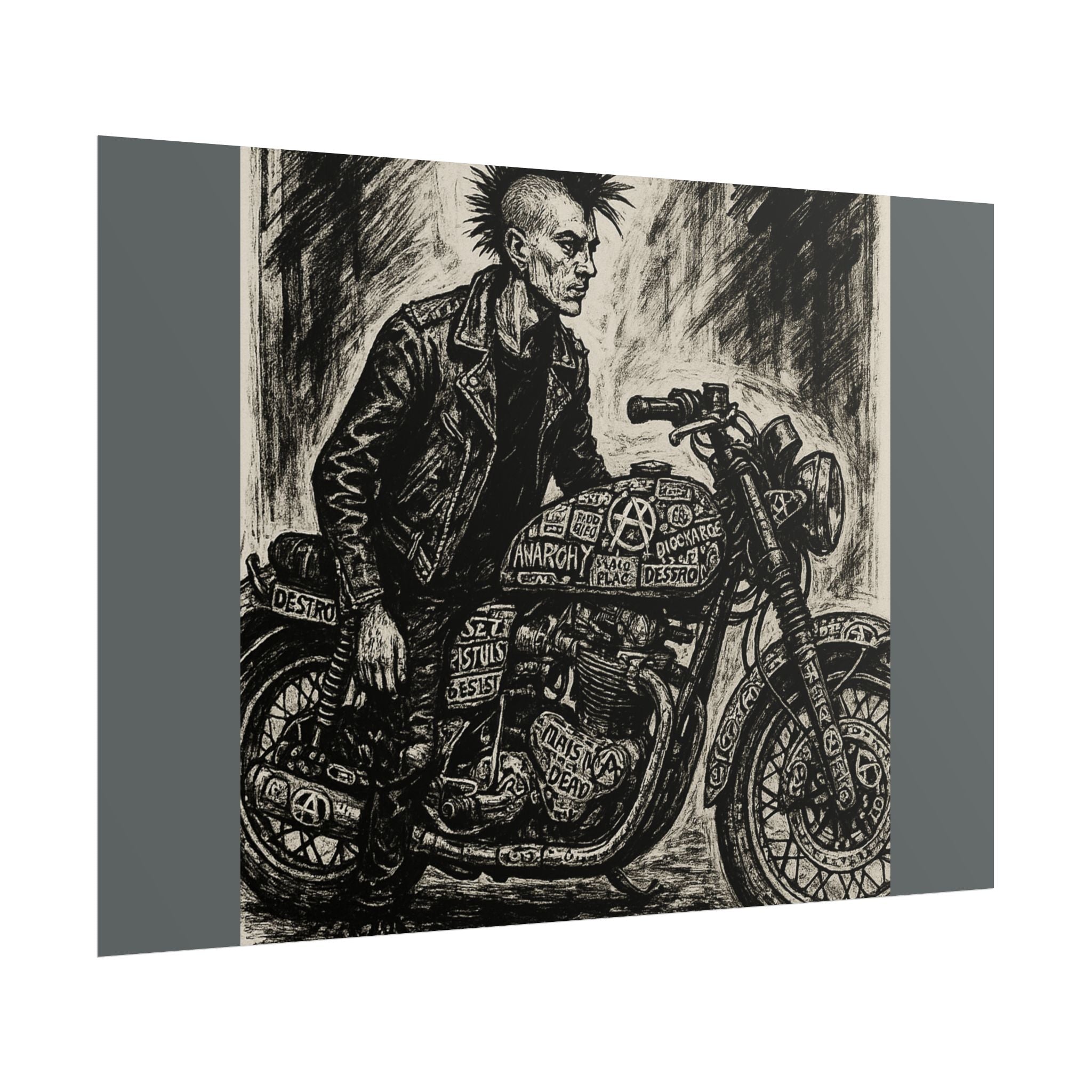 Punk Motorcycle Art Poster, Vintage Wall Decor