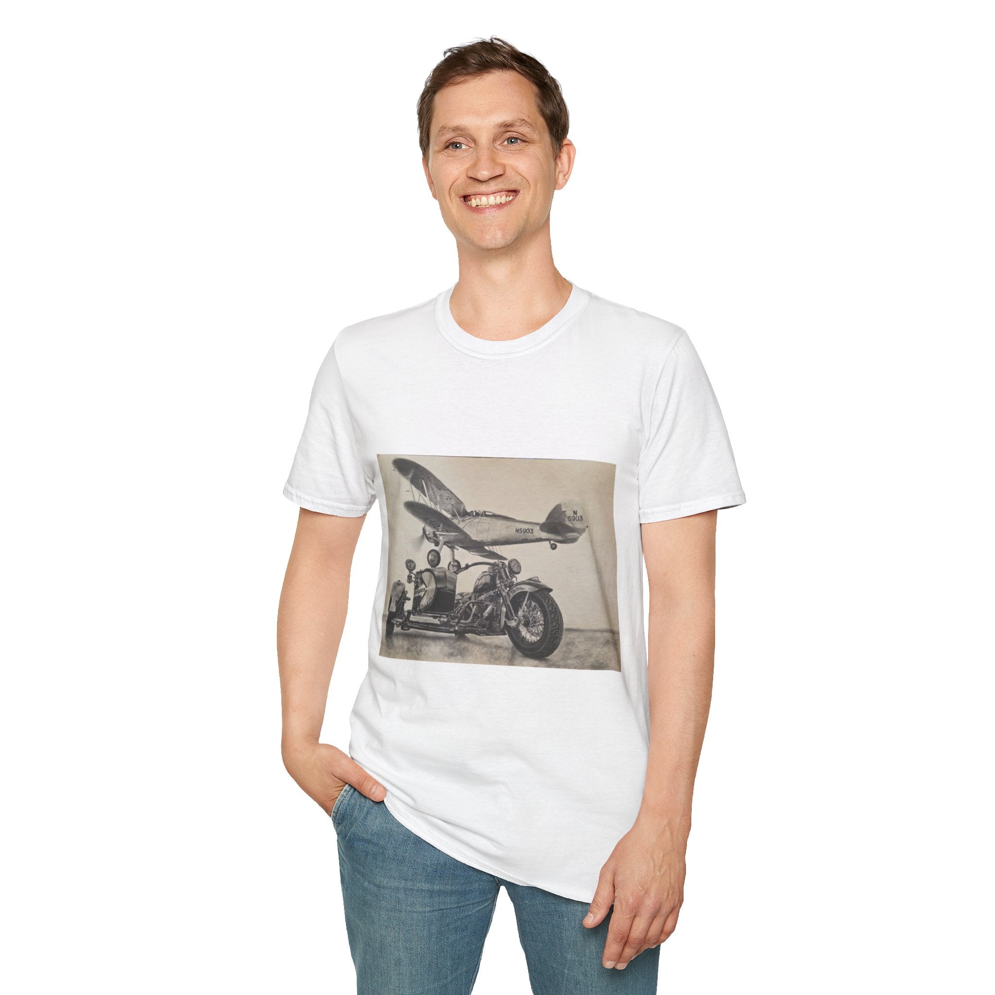 Aviation and Motorcycle Heritage Print  T-Shirt