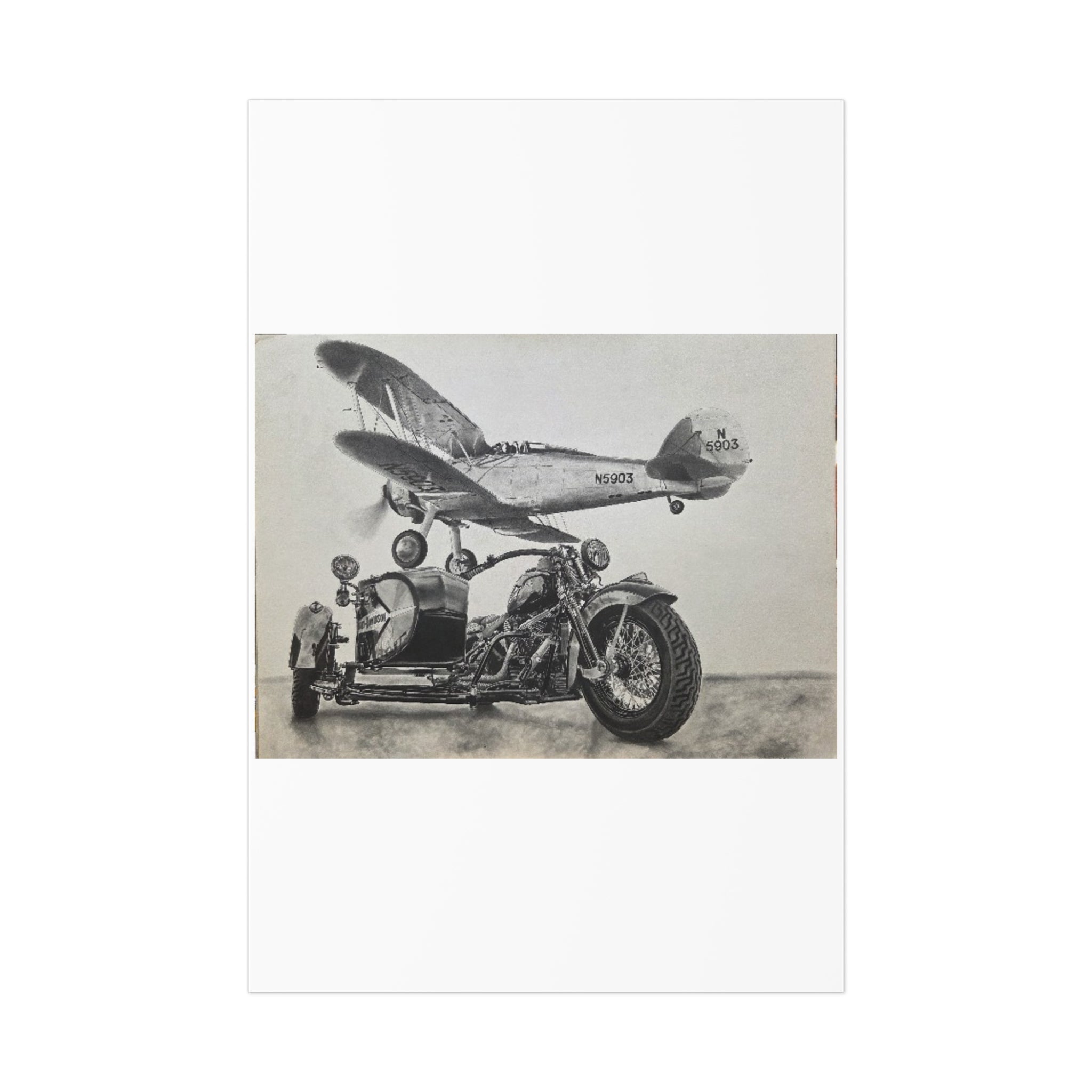Vintage Motorcycle and Airplane Art Print