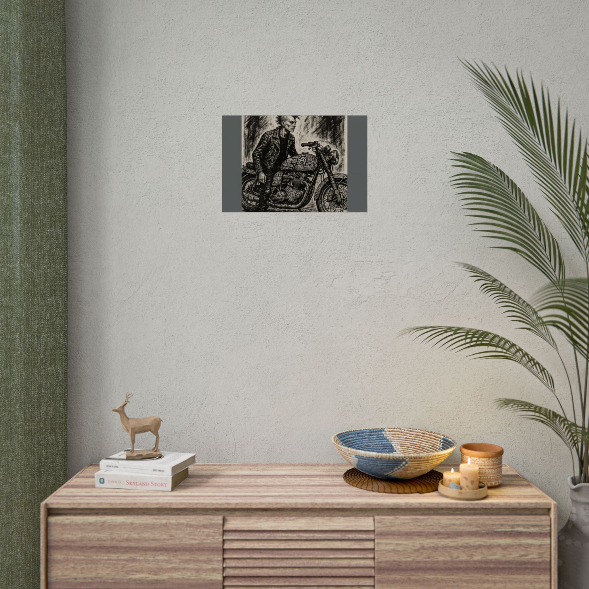 Punk Motorcycle Art Poster, Vintage Wall Decor
