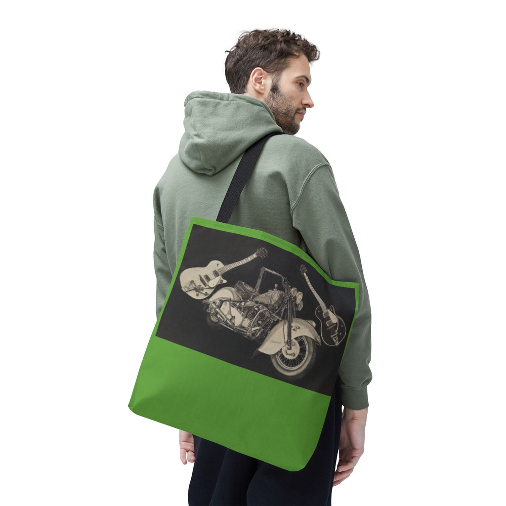 Two Wheels, Six Strings Tote Bag