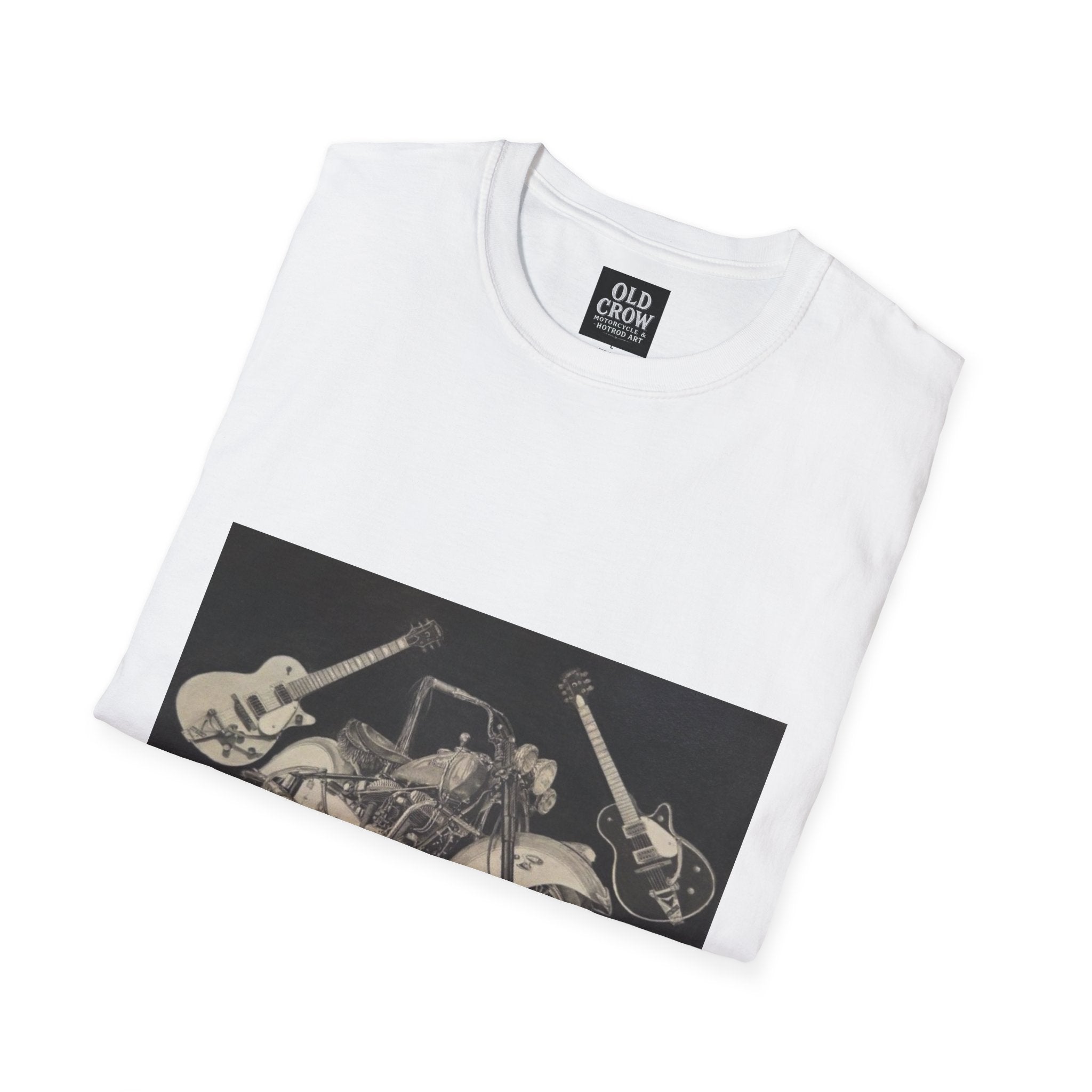 Motorcycle and Music Wall Art  T-Shirt, Indian Roadmaster, Classic Guitars