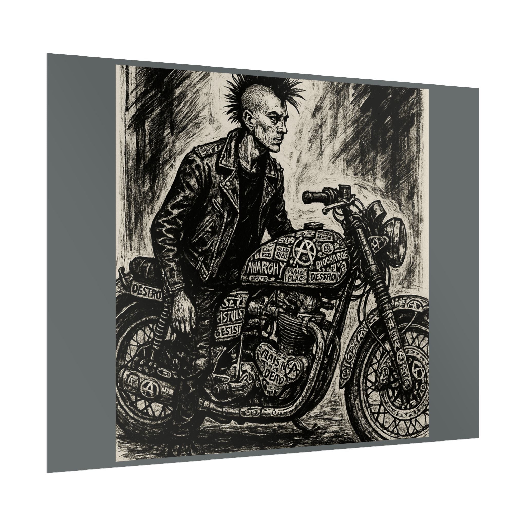 Punk Motorcycle Art Poster, Vintage Wall Decor