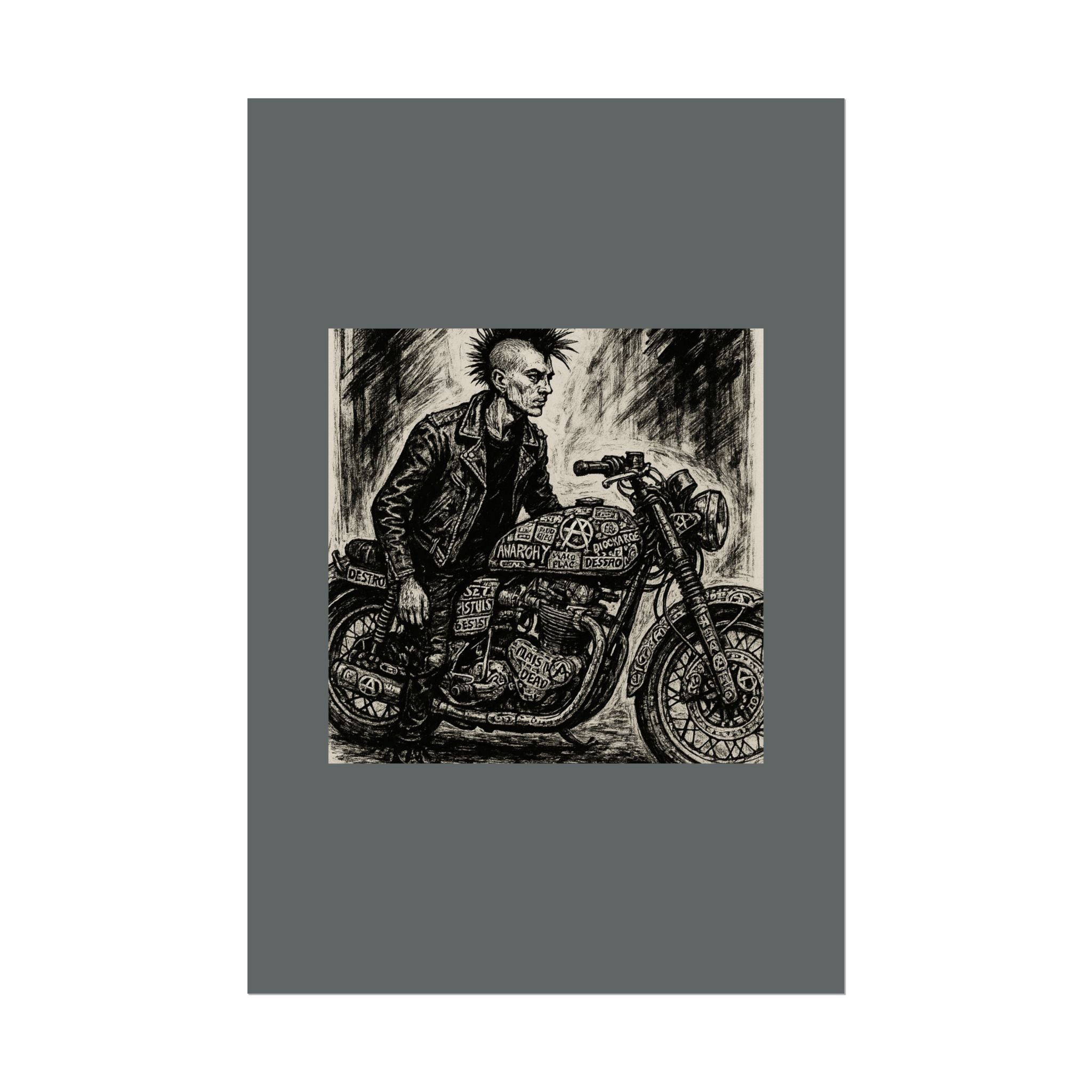 Punk Motorcycle Art Poster, Vintage Wall Decor