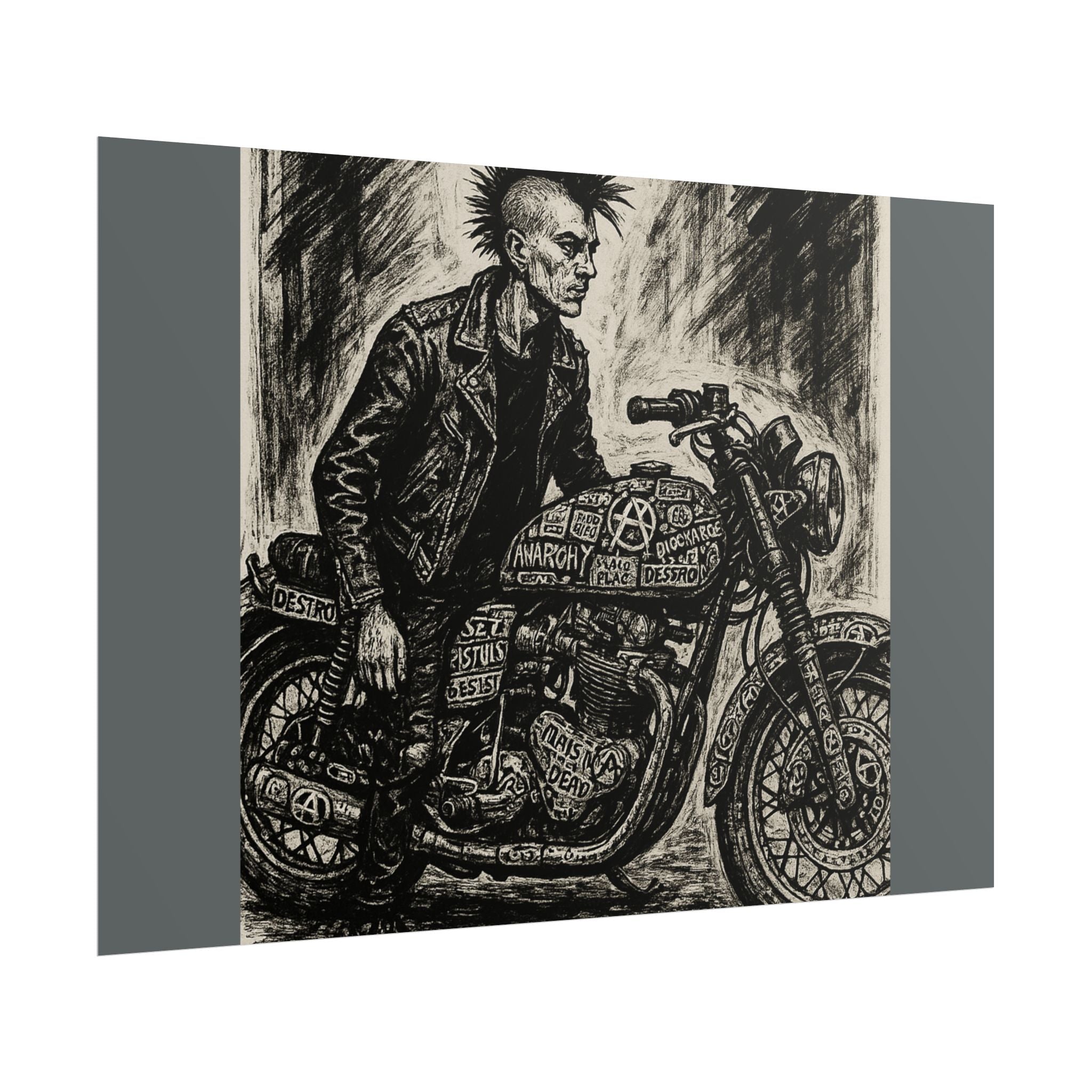 Punk Motorcycle Art Poster, Vintage Wall Decor