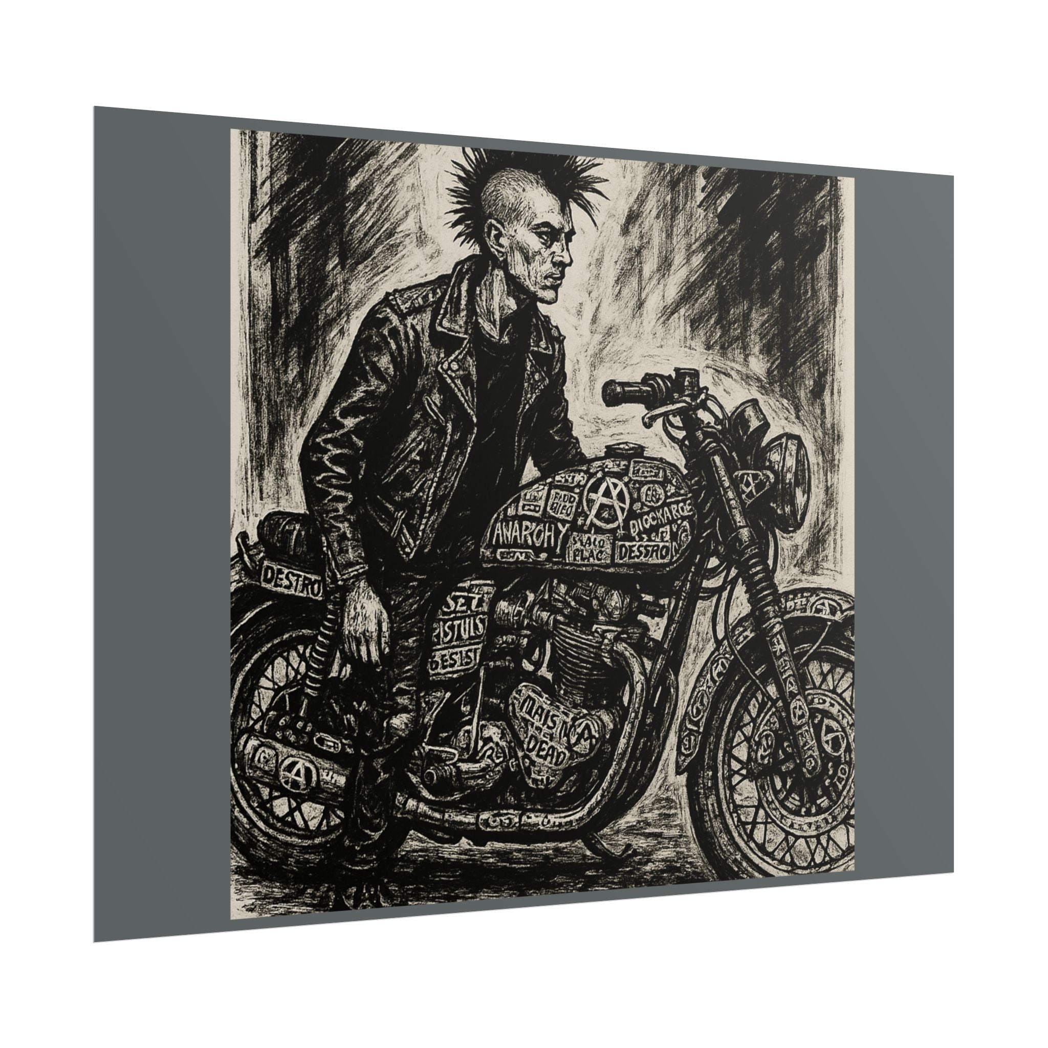 Punk Motorcycle Art Poster, Vintage Wall Decor