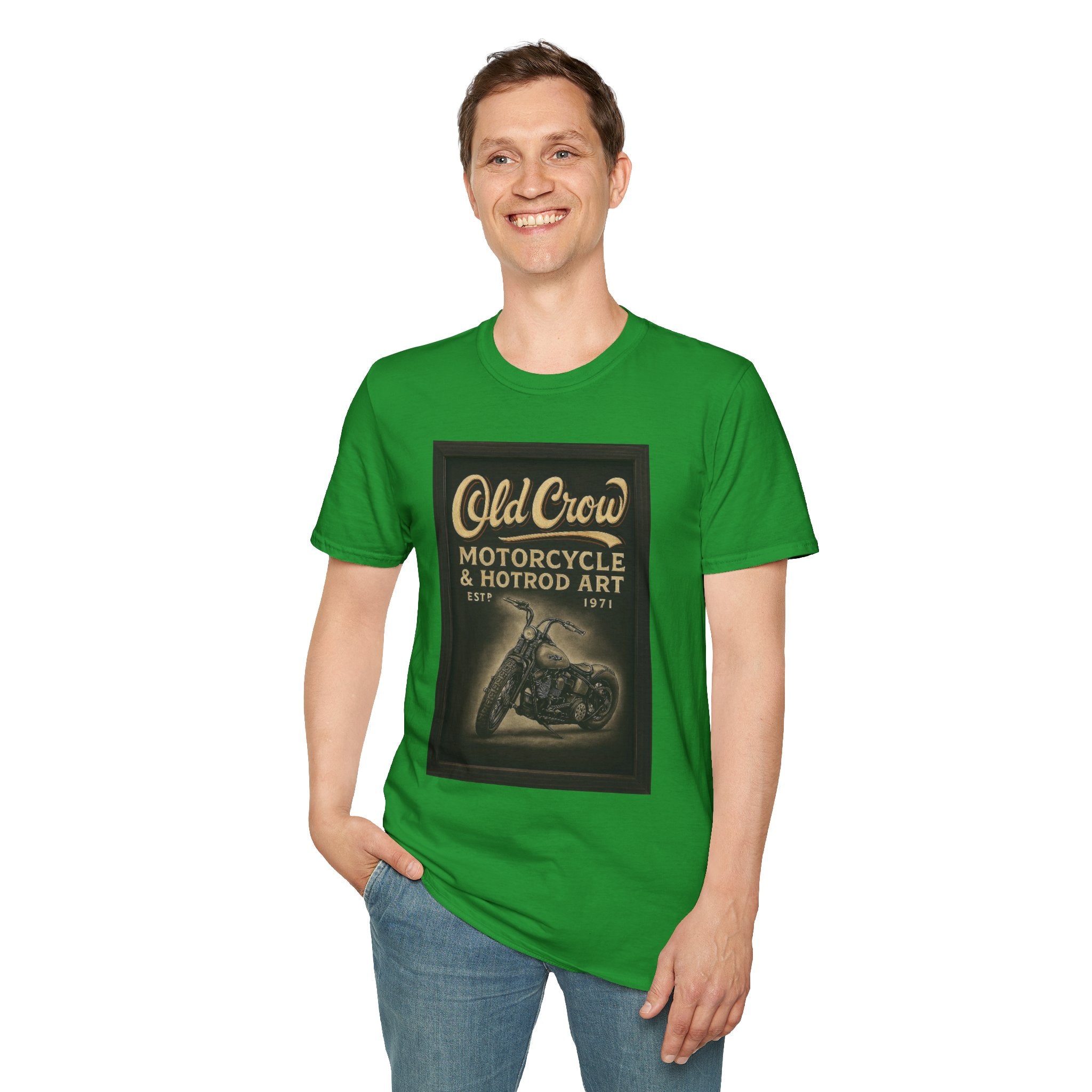 Old Crow Motorcycle & Hotrod Art Softstyle T-Shirt