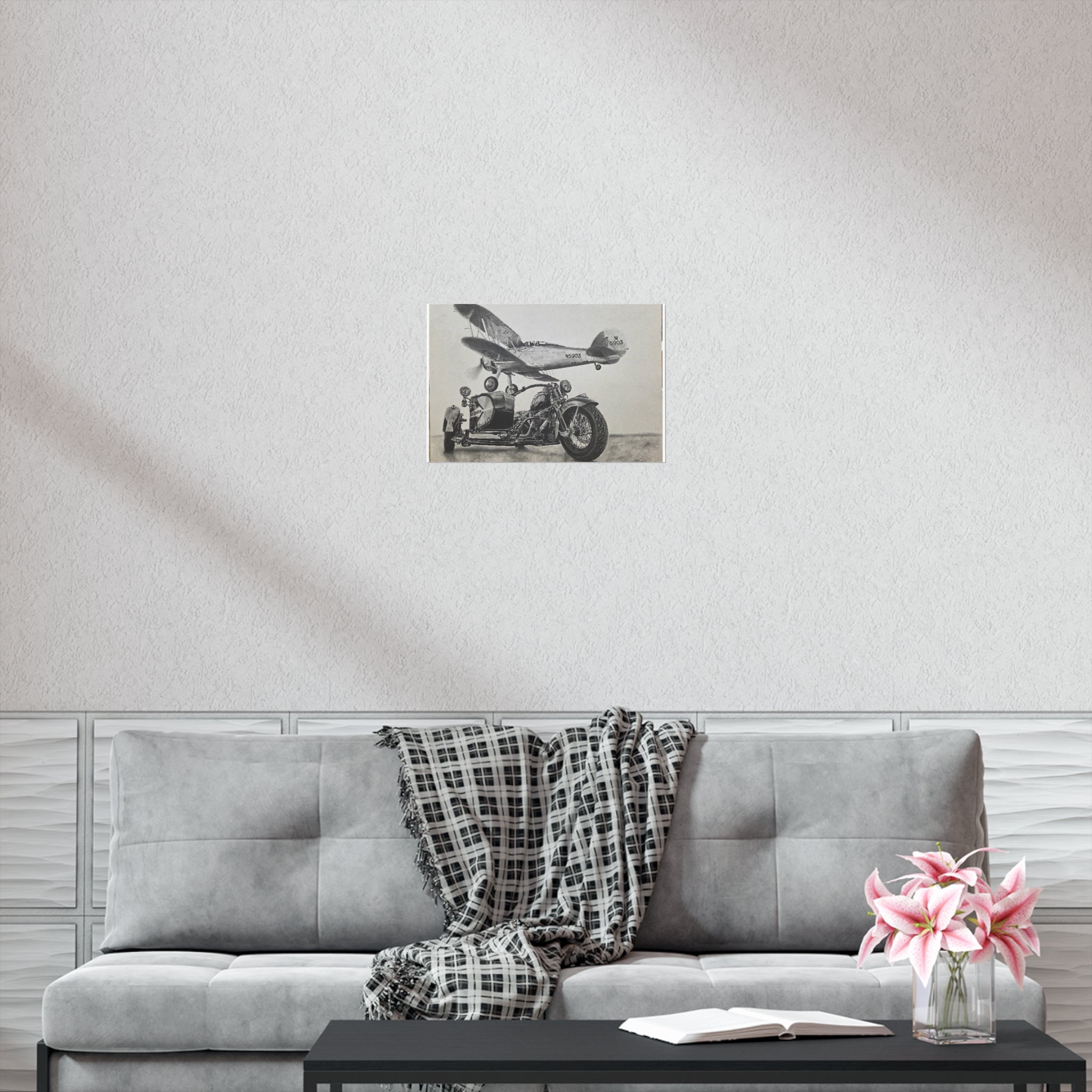 Vintage Motorcycle and Airplane Art Print