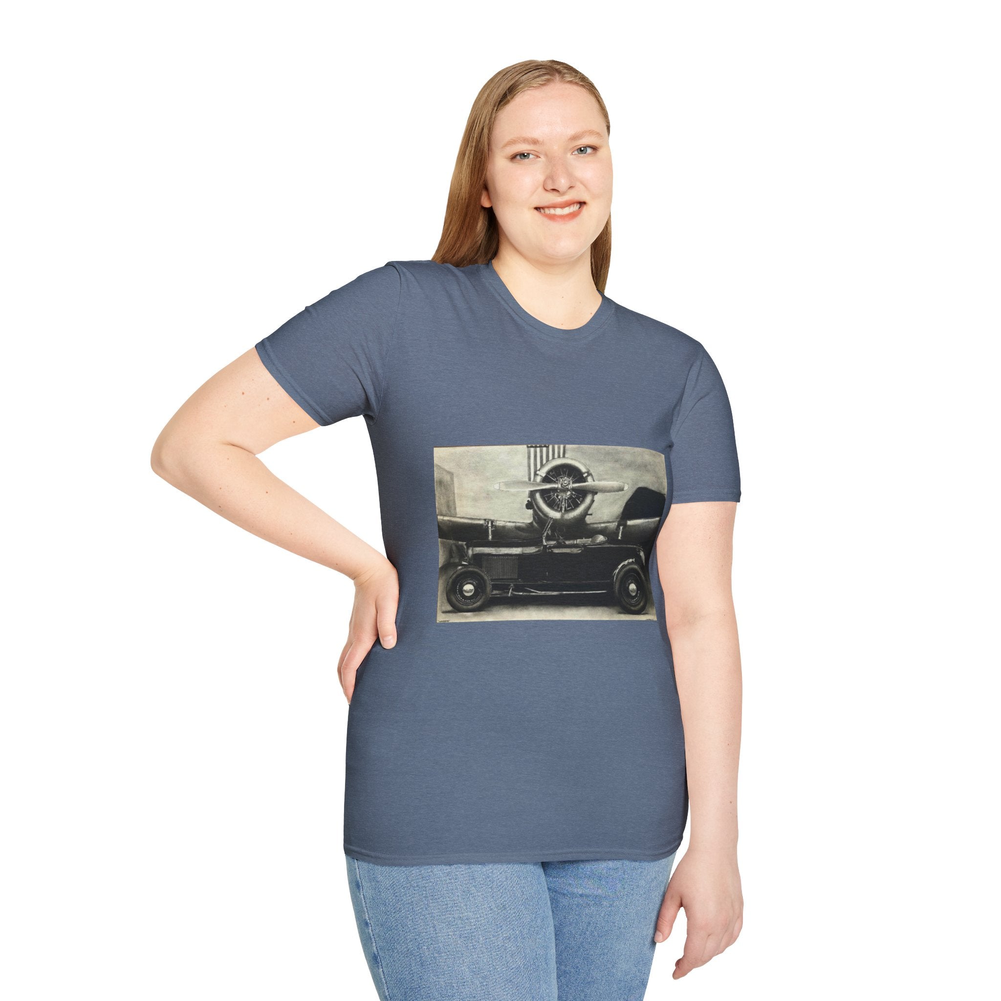 Speed & Sky Softstyle T-Shirt, WW2 Airplane, Hotrod Roadster