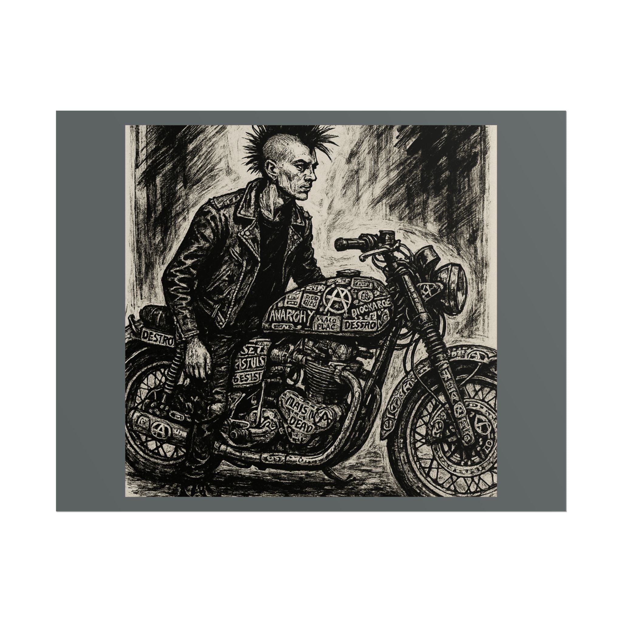 Punk Motorcycle Art Poster, Vintage Wall Decor