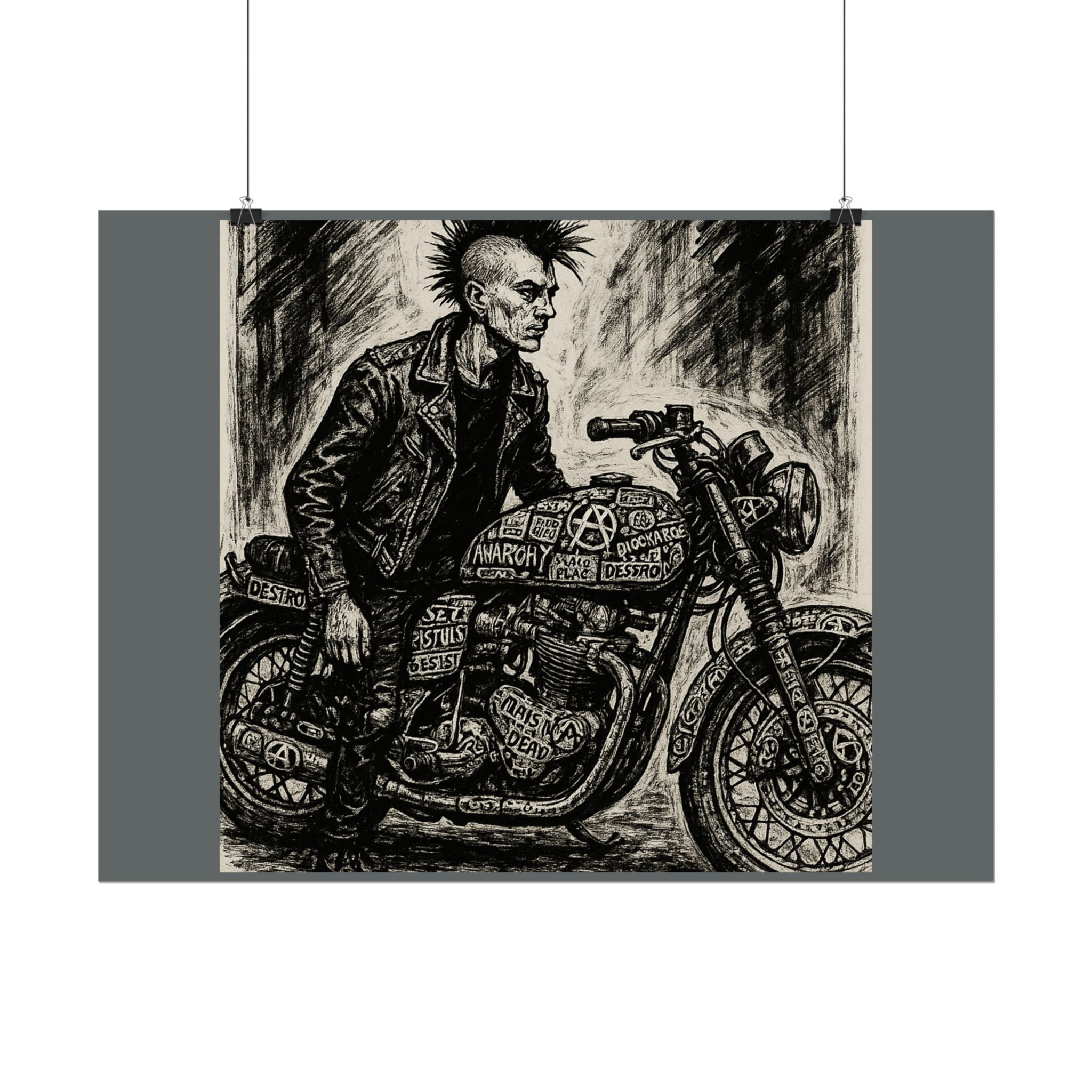 Punk Motorcycle Art Poster, Vintage Wall Decor