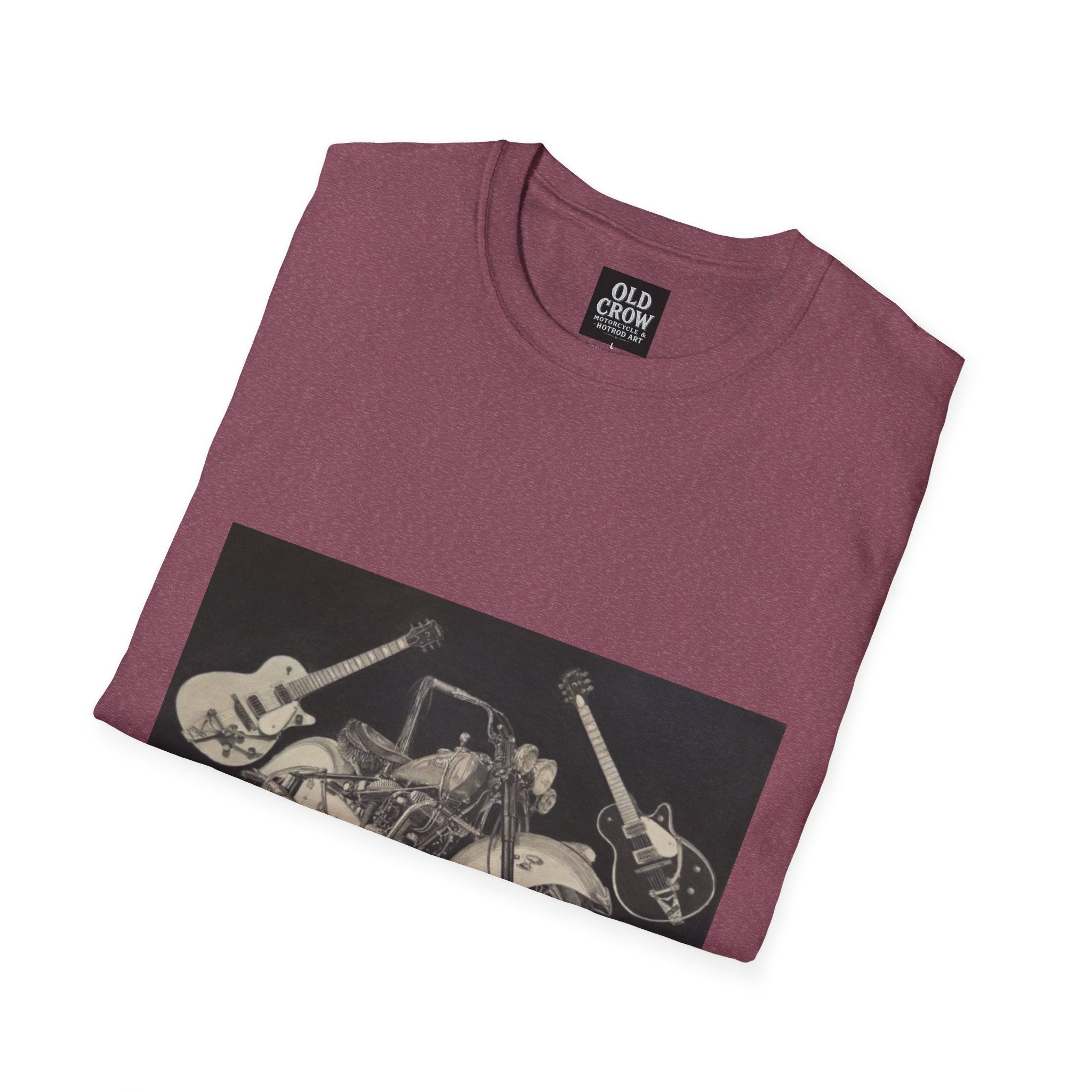 Motorcycle and Music Wall Art  T-Shirt, Indian Roadmaster, Classic Guitars