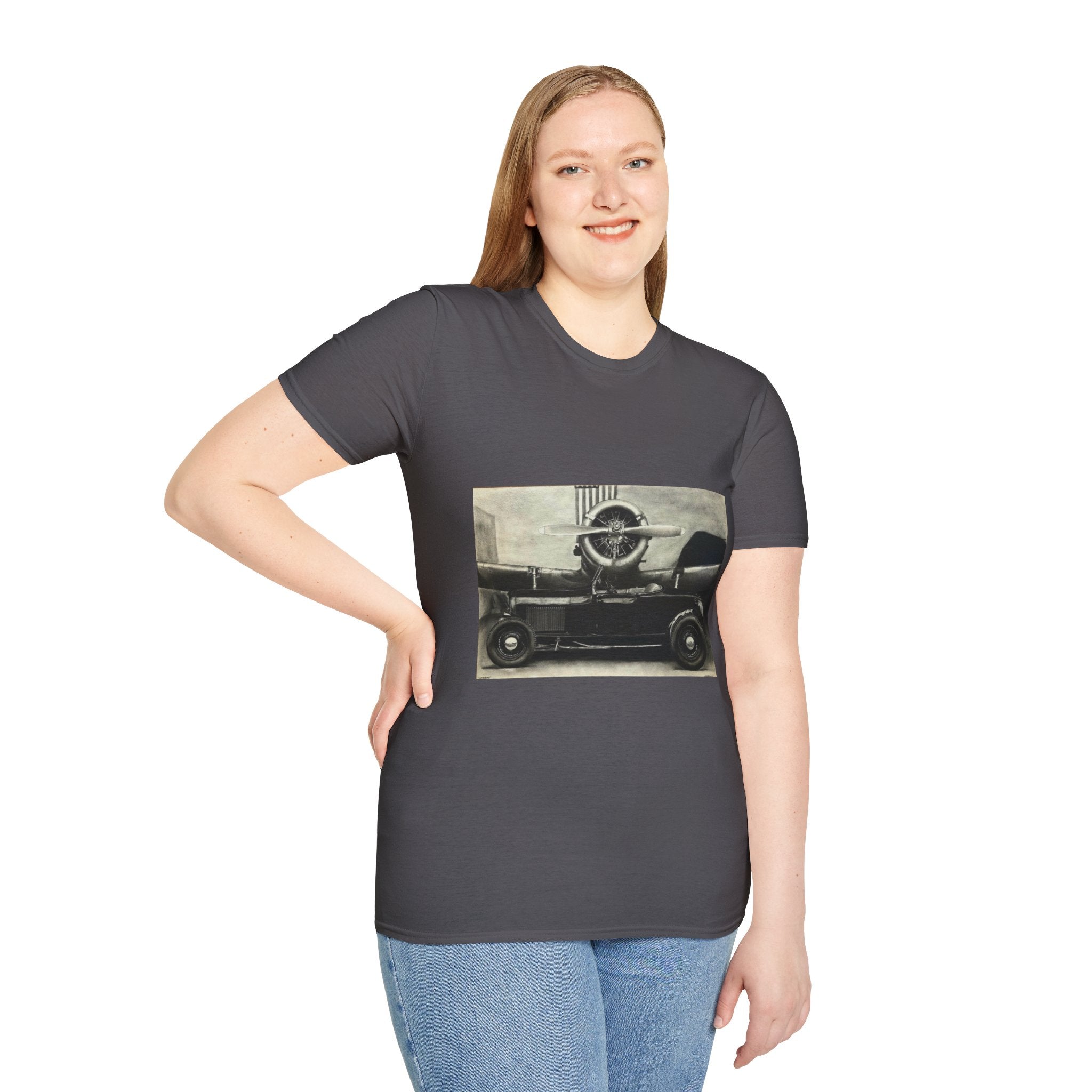 Speed & Sky Softstyle T-Shirt, WW2 Airplane, Hotrod Roadster