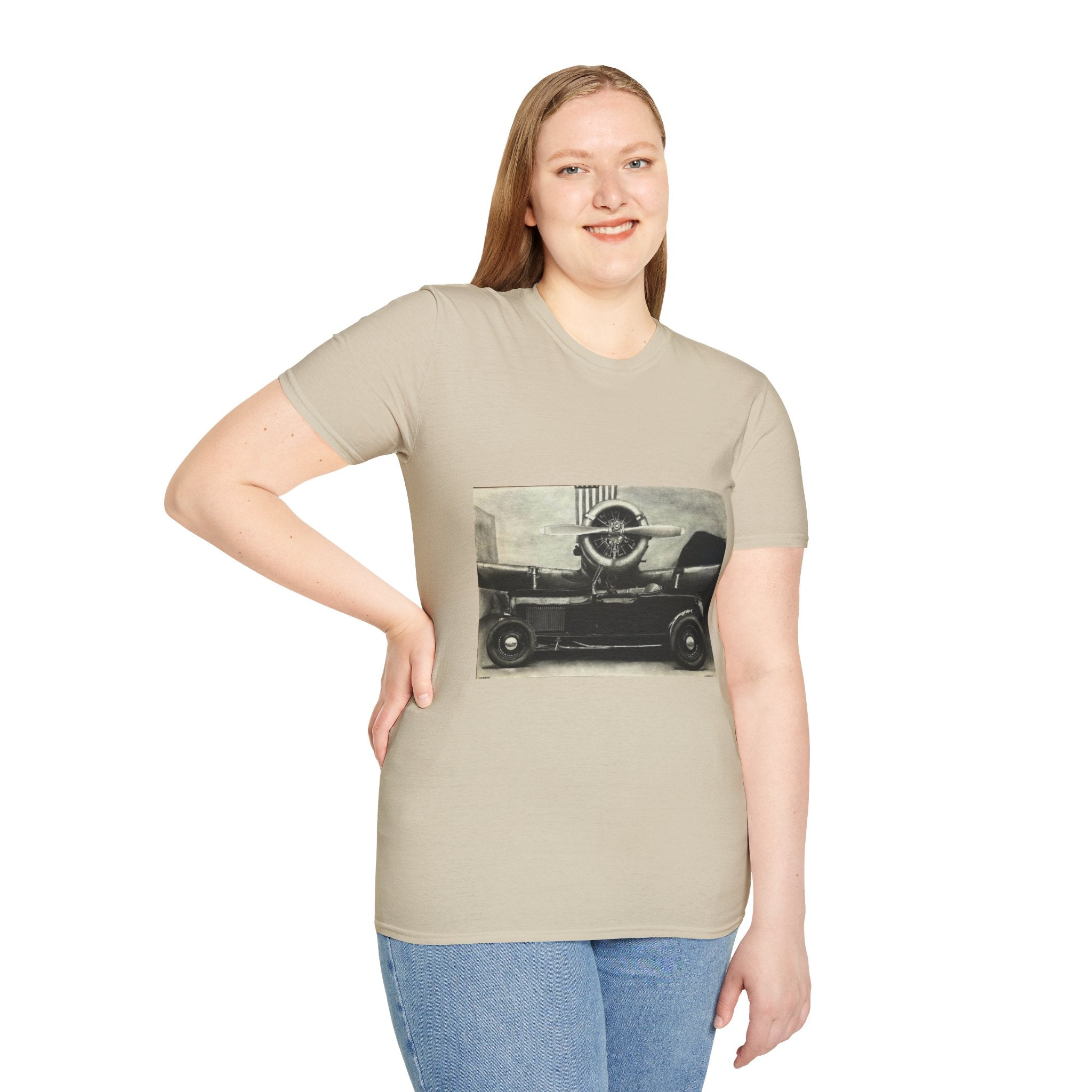 Speed & Sky Softstyle T-Shirt, WW2 Airplane, Hotrod Roadster