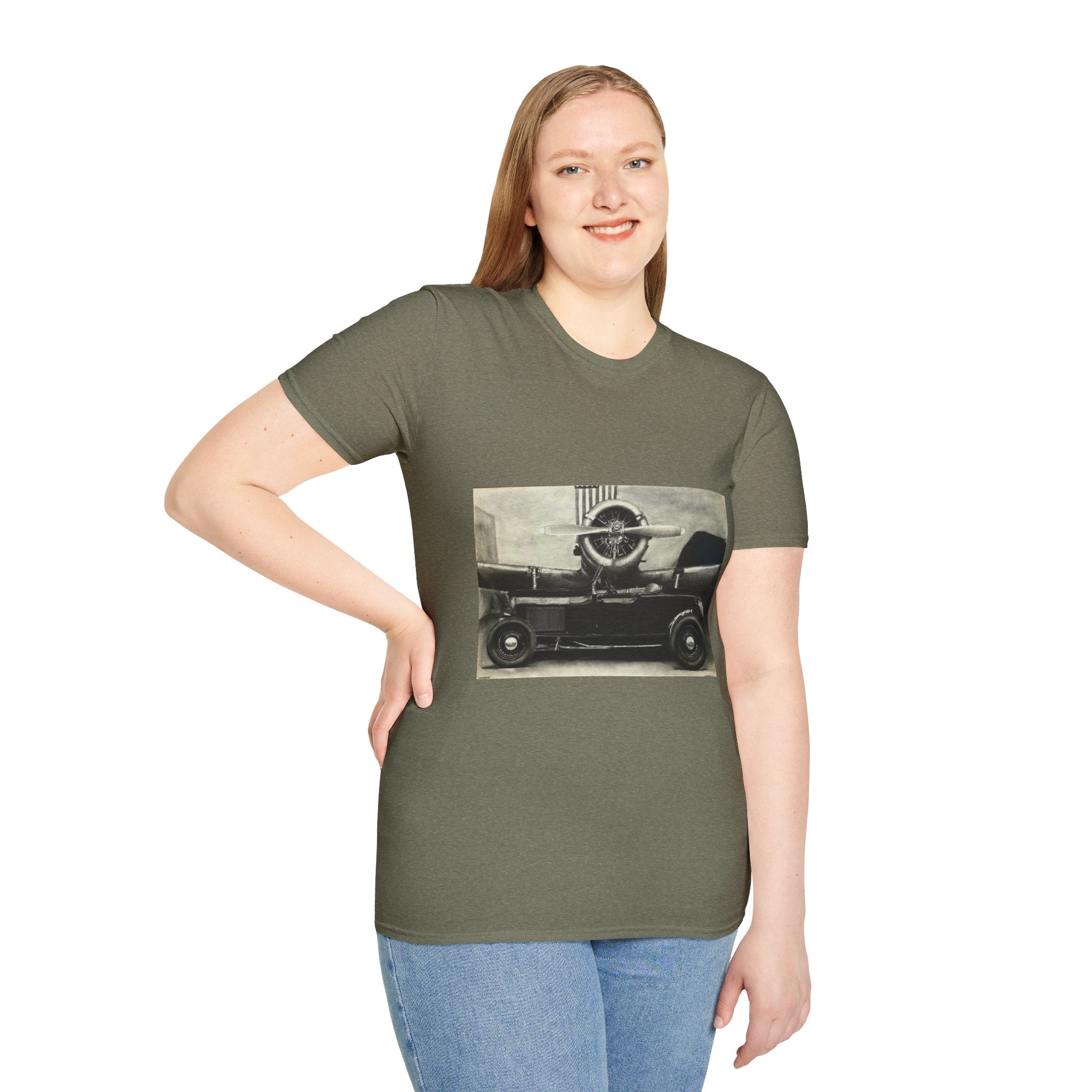 Speed & Sky Softstyle T-Shirt, WW2 Airplane, Hotrod Roadster