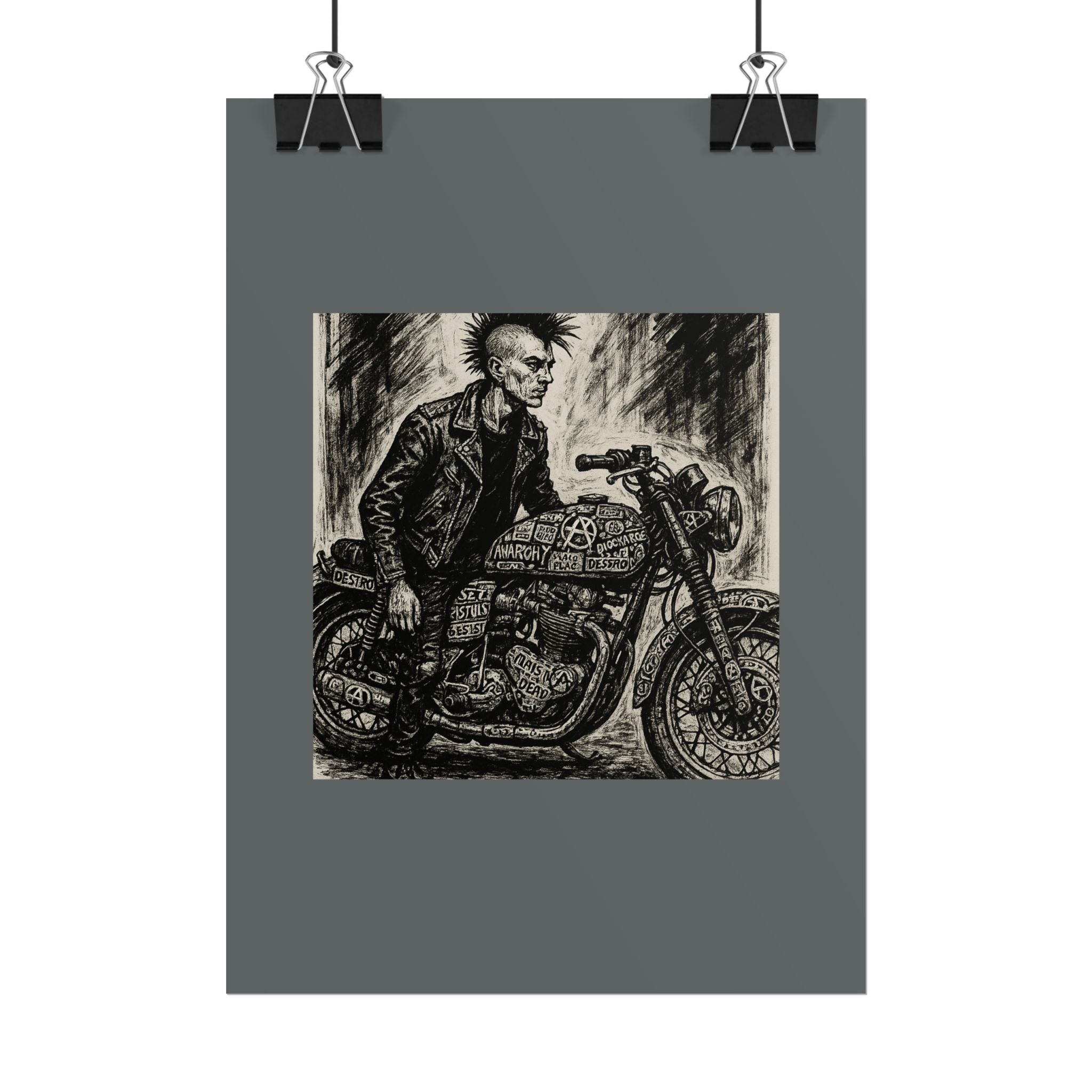 Punk Motorcycle Art Poster, Vintage Wall Decor