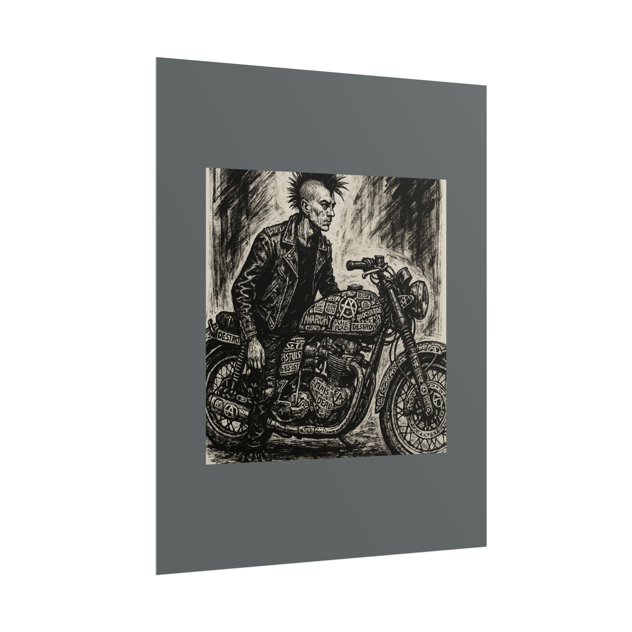 Punk Motorcycle Art Poster, Vintage Wall Decor