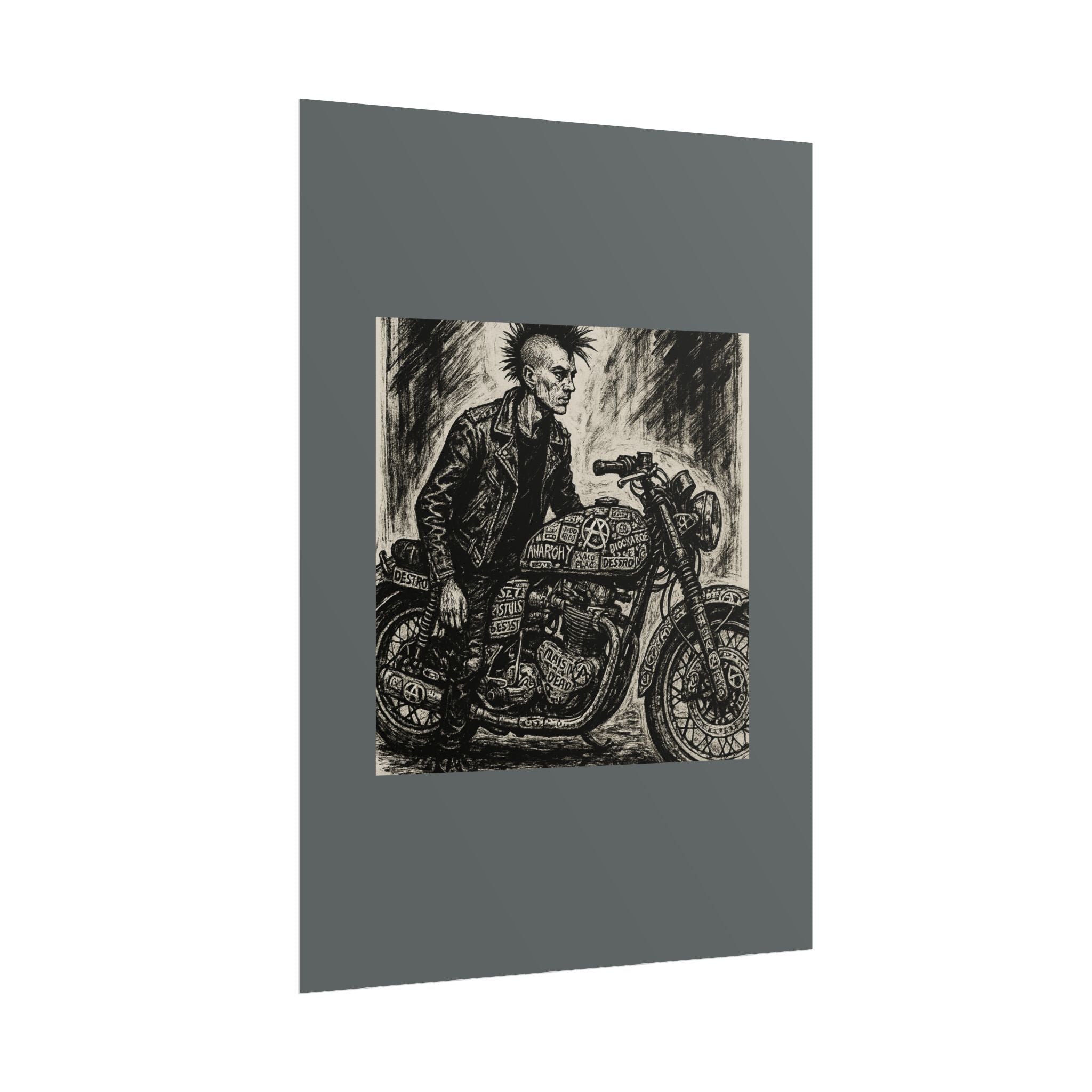 Punk Motorcycle Art Poster, Vintage Wall Decor