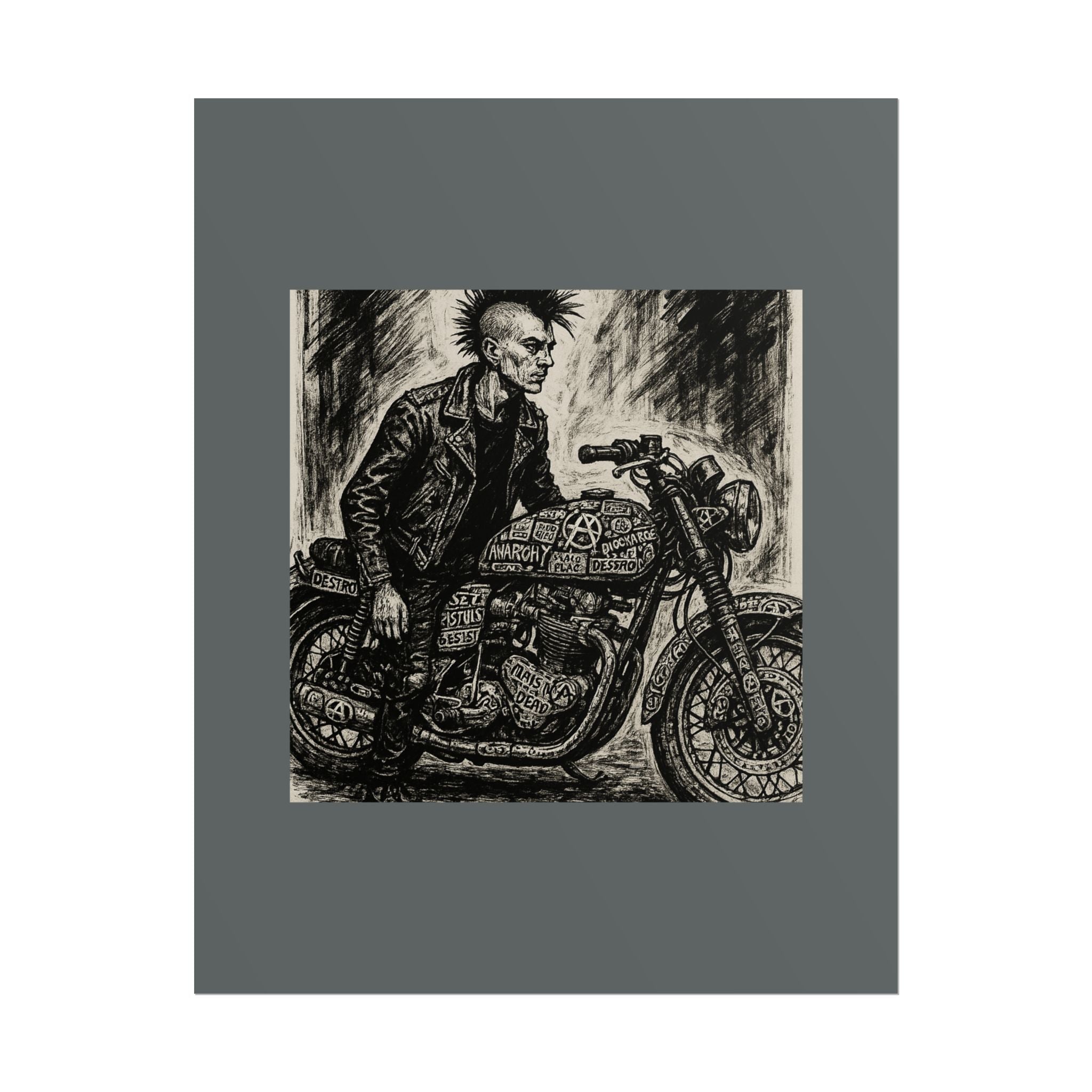Punk Motorcycle Art Poster, Vintage Wall Decor