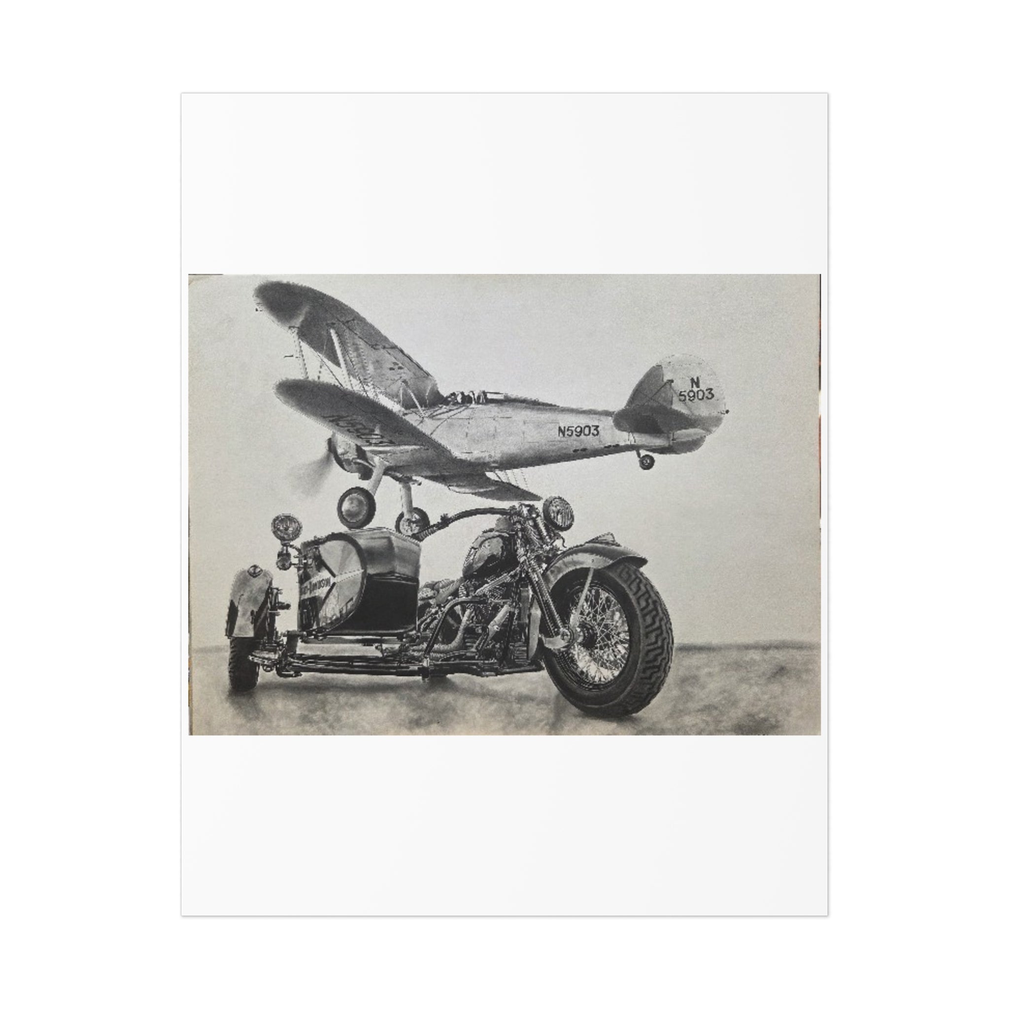 Vintage Motorcycle and Airplane Art Print