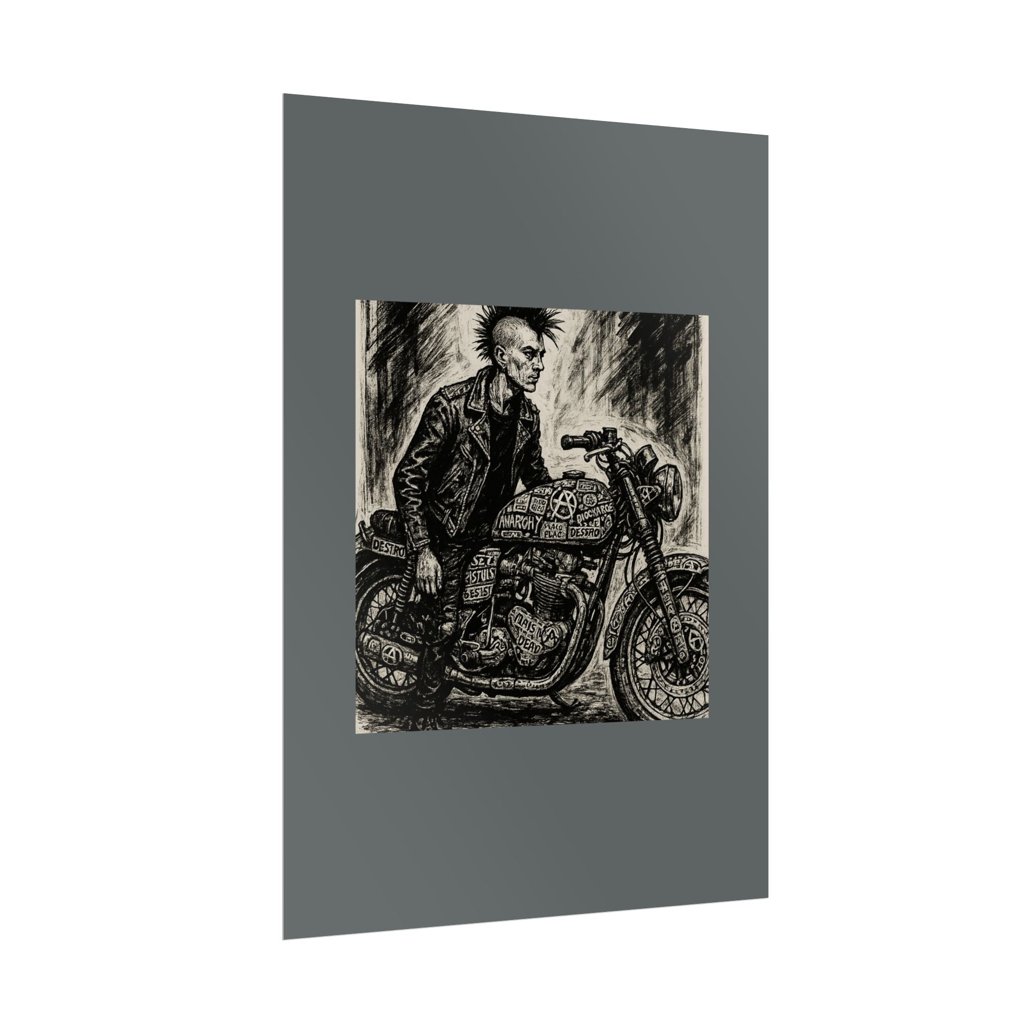 Punk Motorcycle Art Poster, Vintage Wall Decor