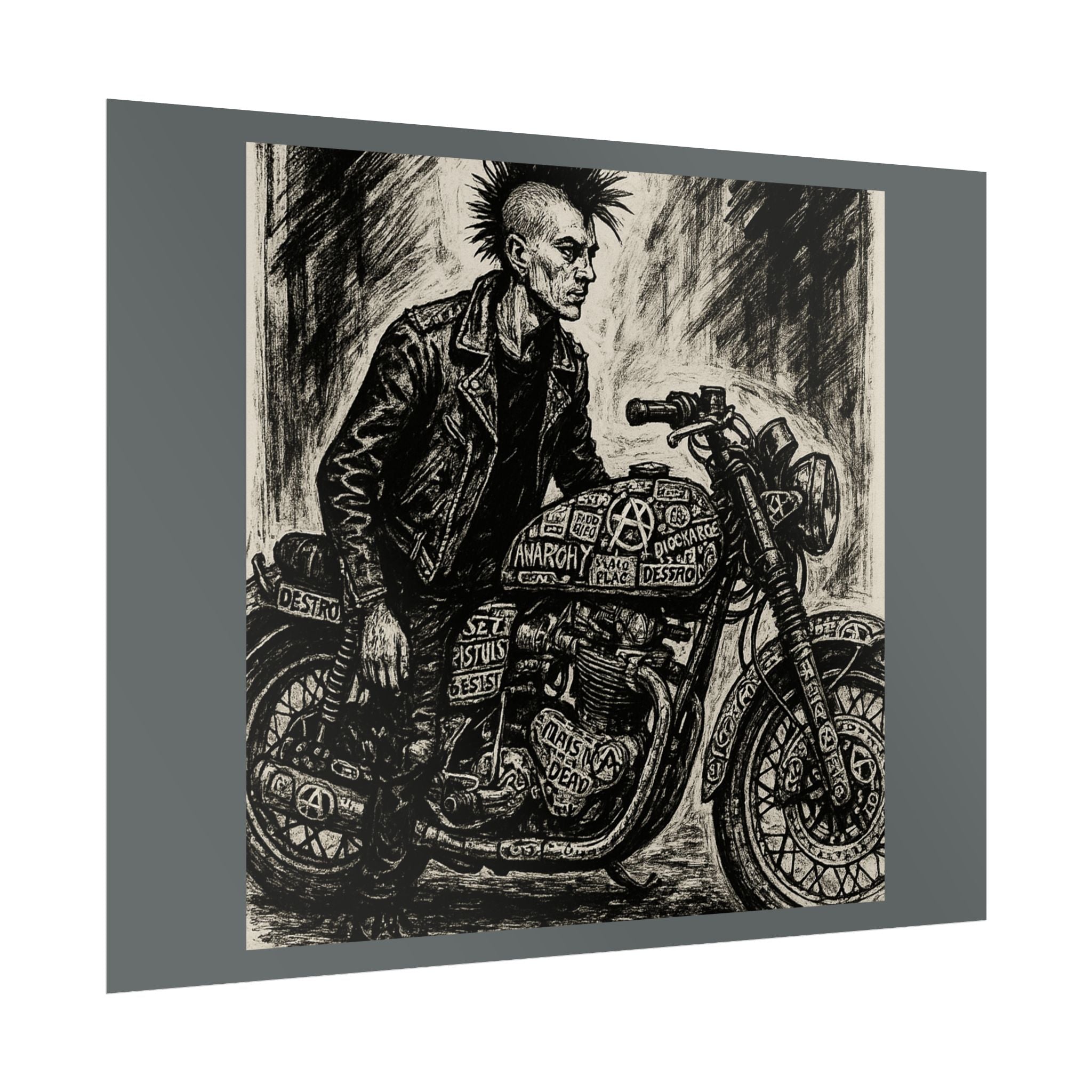Punk Motorcycle Art Poster, Vintage Wall Decor