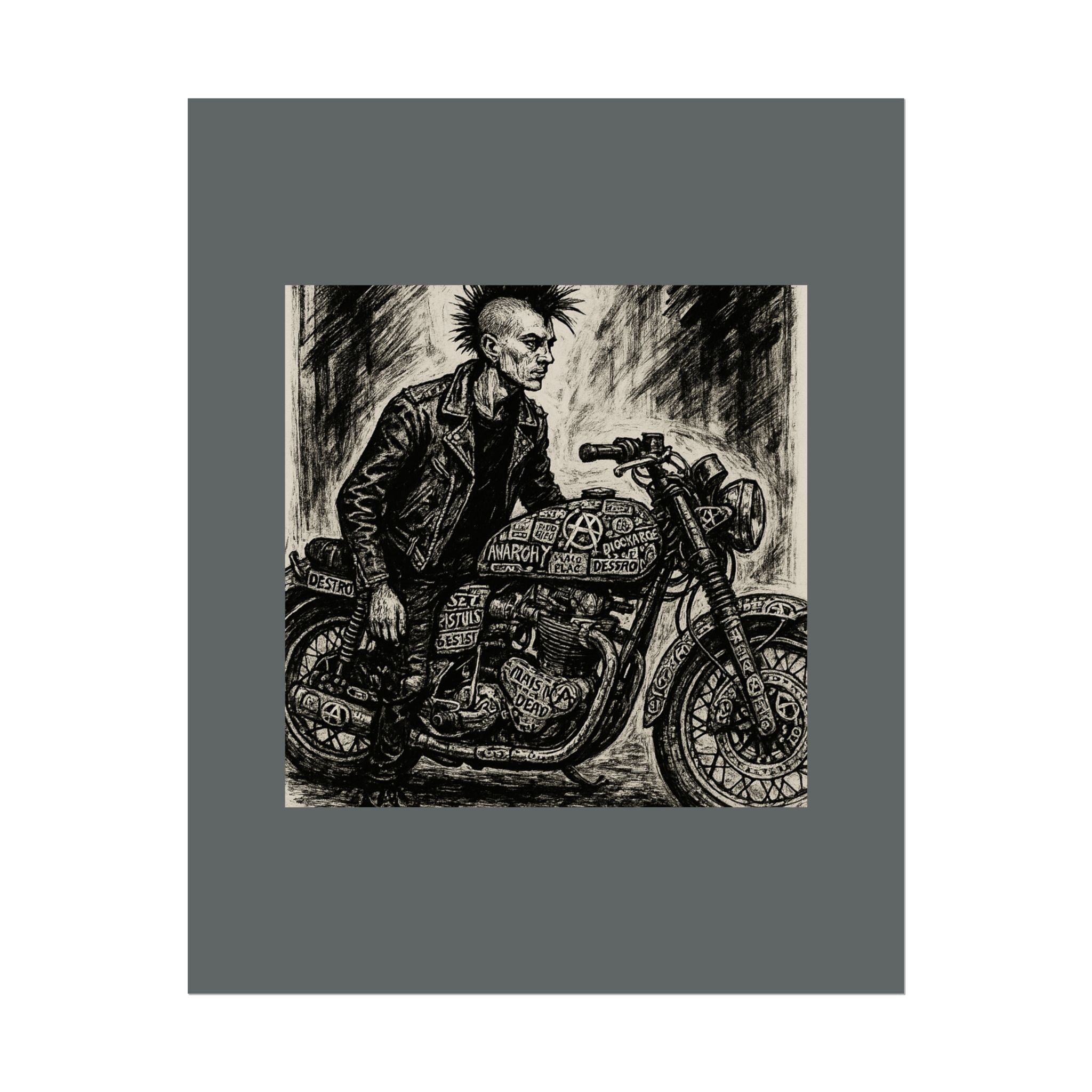 Punk Motorcycle Art Poster, Vintage Wall Decor