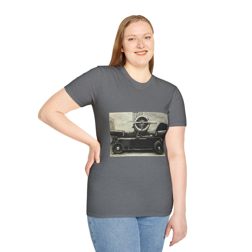 Speed & Sky Softstyle T-Shirt, WW2 Airplane, Hotrod Roadster