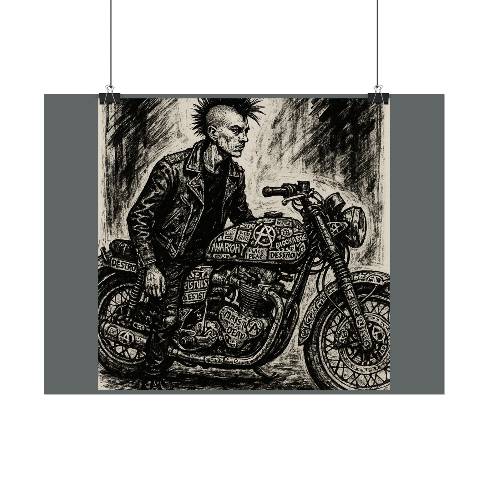 Punk Motorcycle Art Poster, Vintage Wall Decor