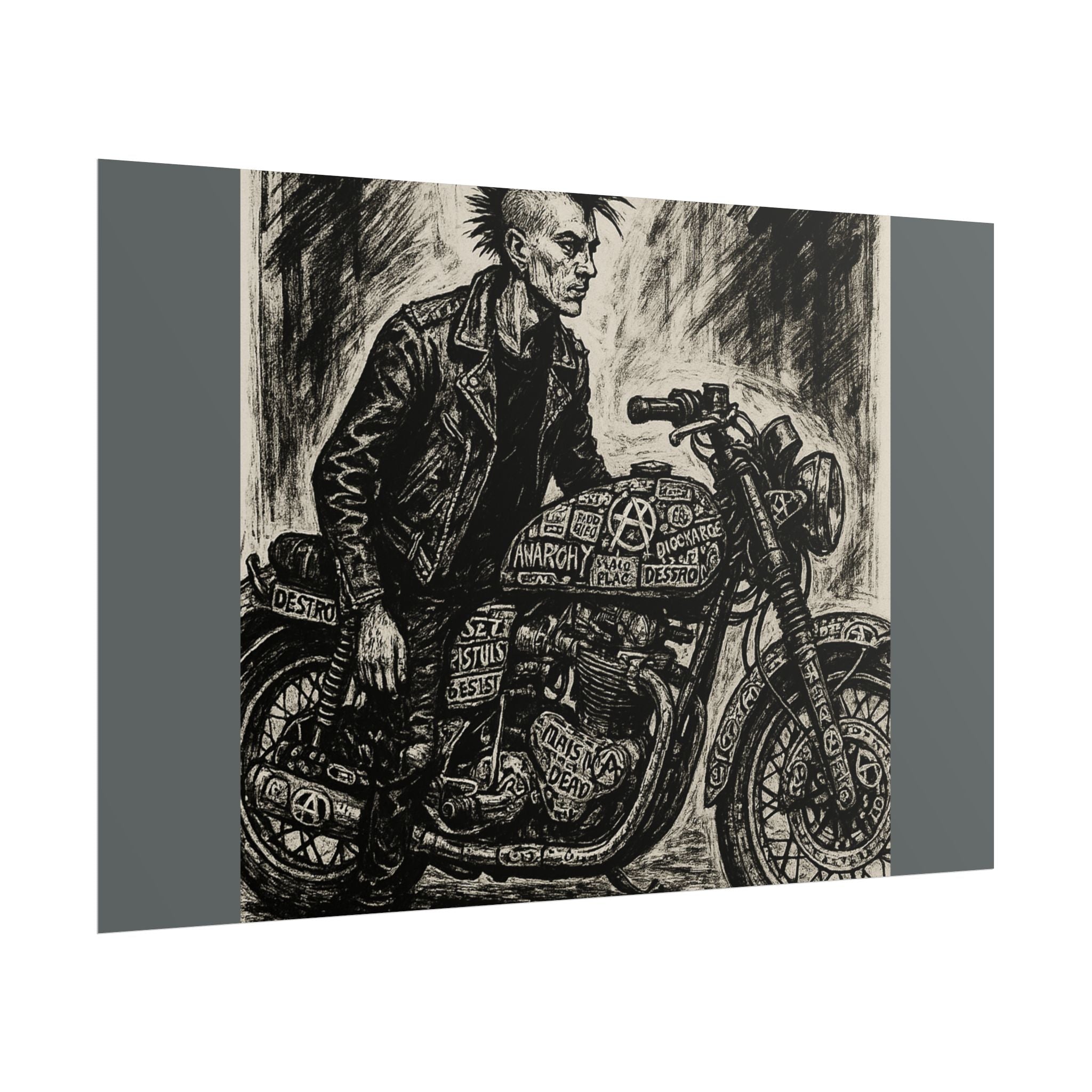 Punk Motorcycle Art Poster, Vintage Wall Decor