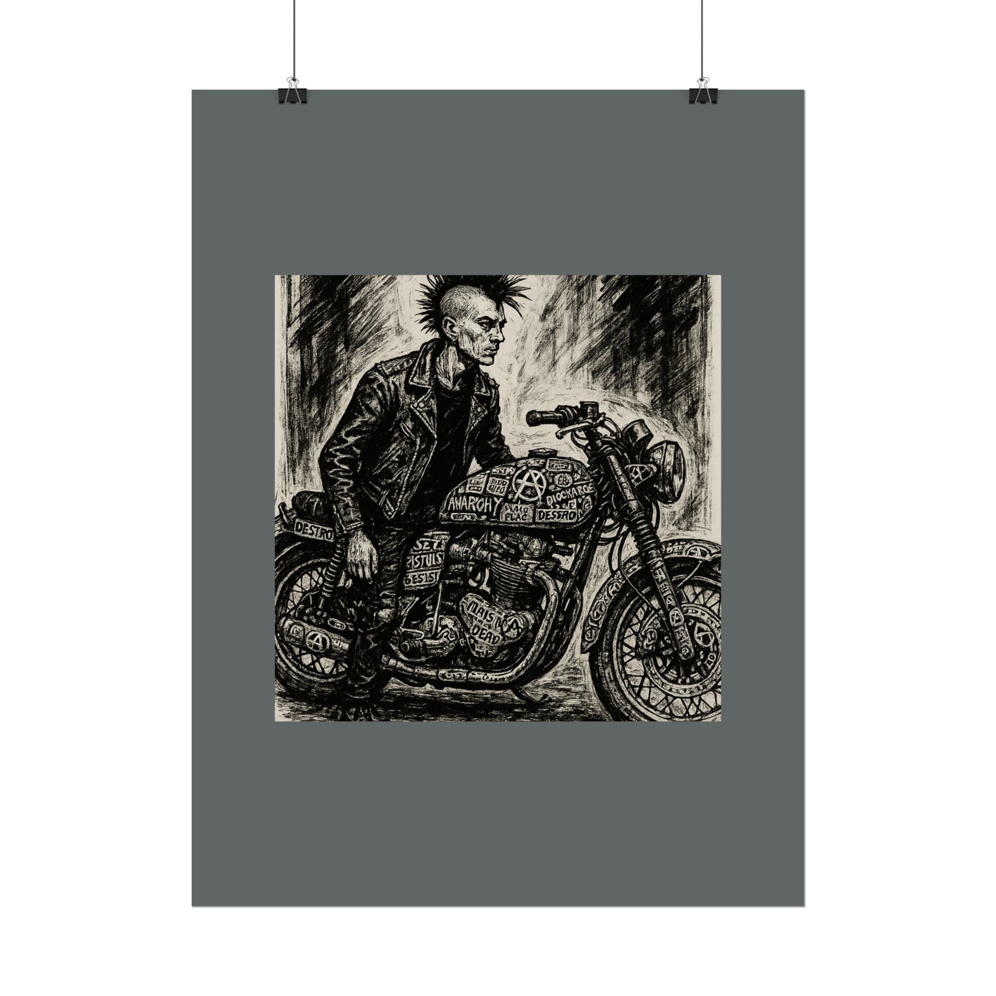 Punk Motorcycle Art Poster, Vintage Wall Decor