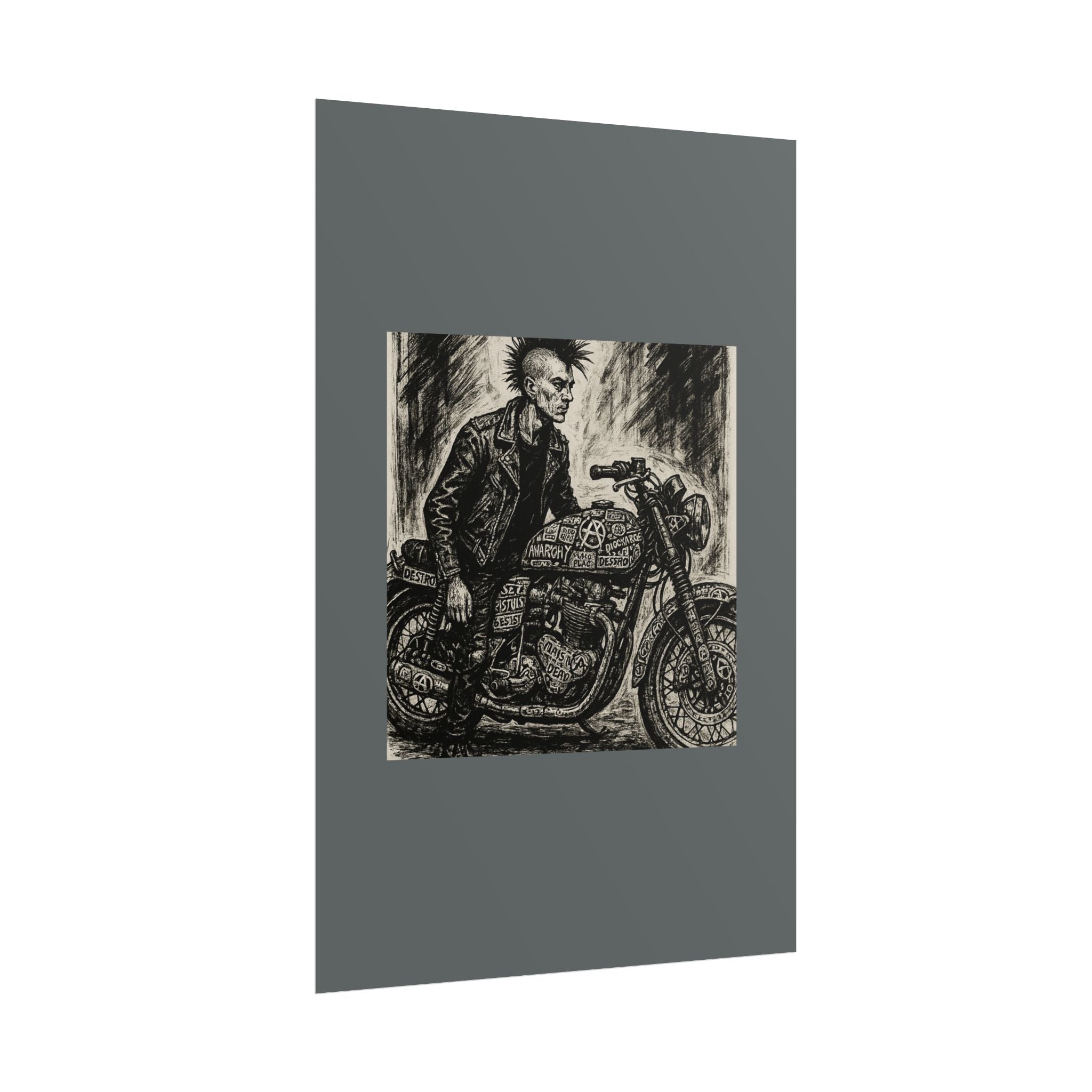 Punk Motorcycle Art Poster, Vintage Wall Decor