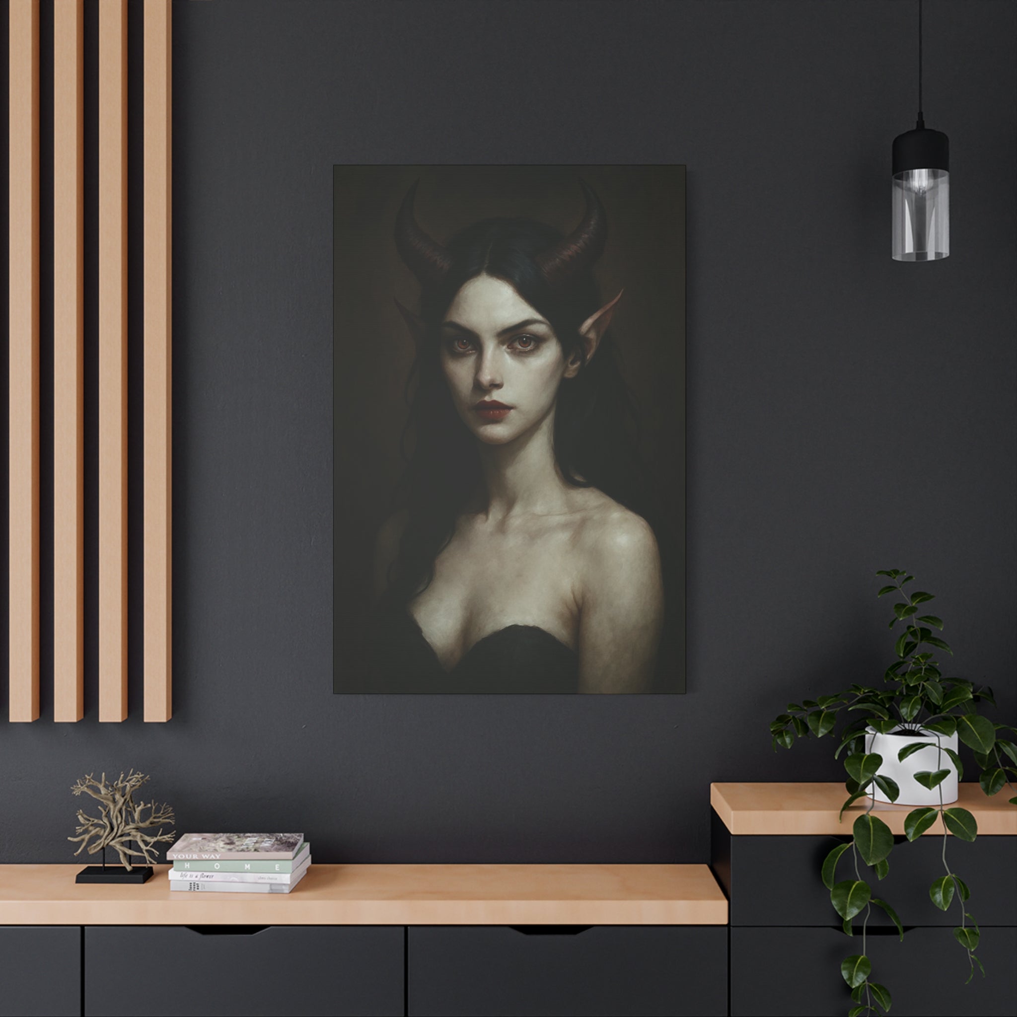 Gothic Art Canvas Print, Demon Aesthetic Home Decor, Dark Fantasy Wall Art, Witchy Room Decoration, Unique Gift for Halloween, Edgy Art