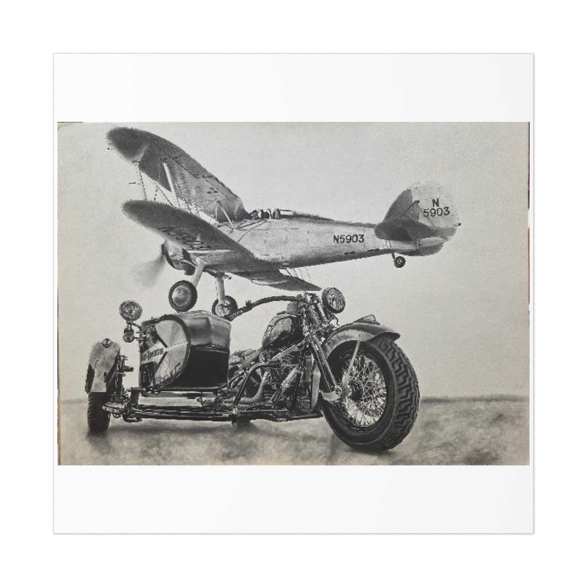 Vintage Motorcycle and Airplane Art Print