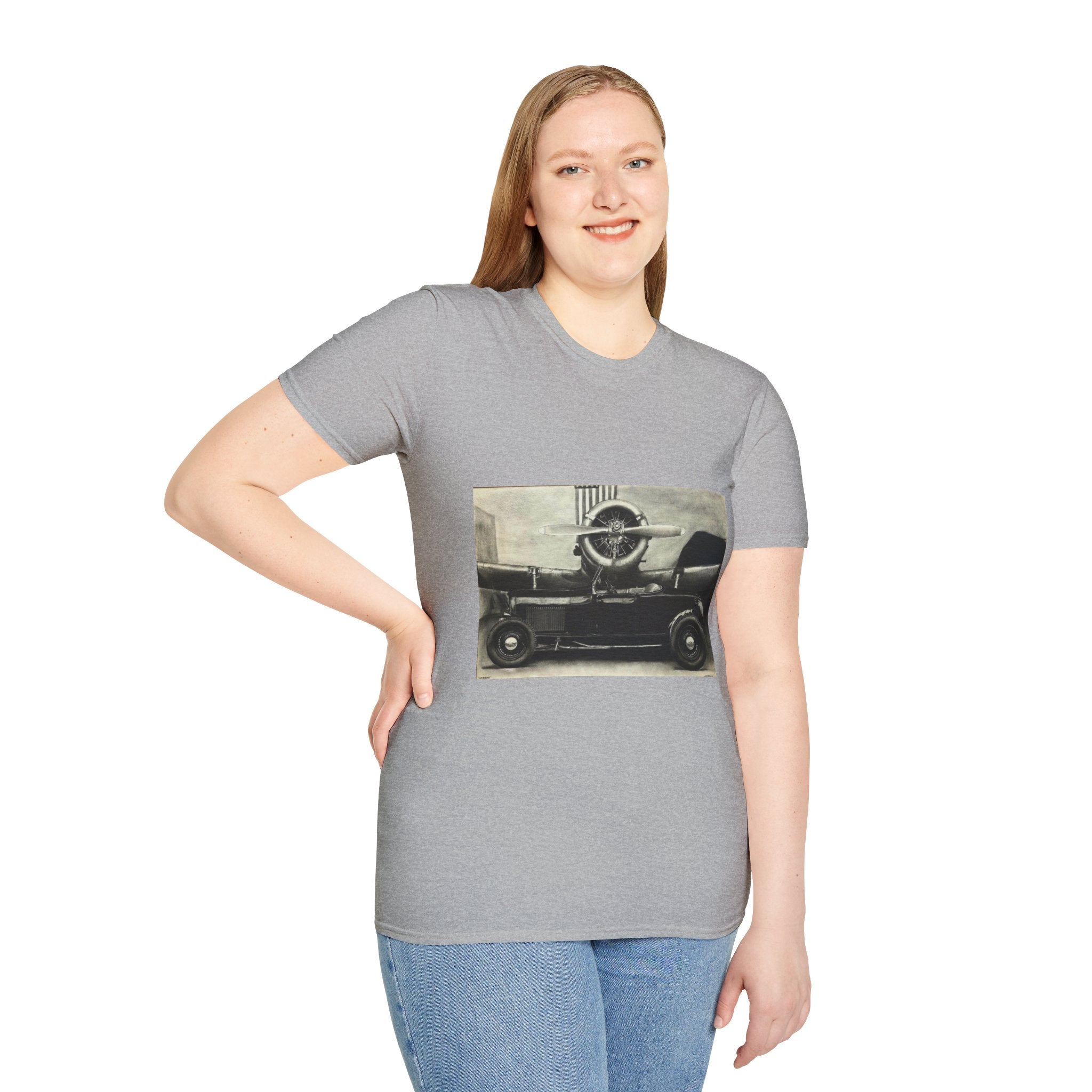 Speed & Sky Softstyle T-Shirt, WW2 Airplane, Hotrod Roadster