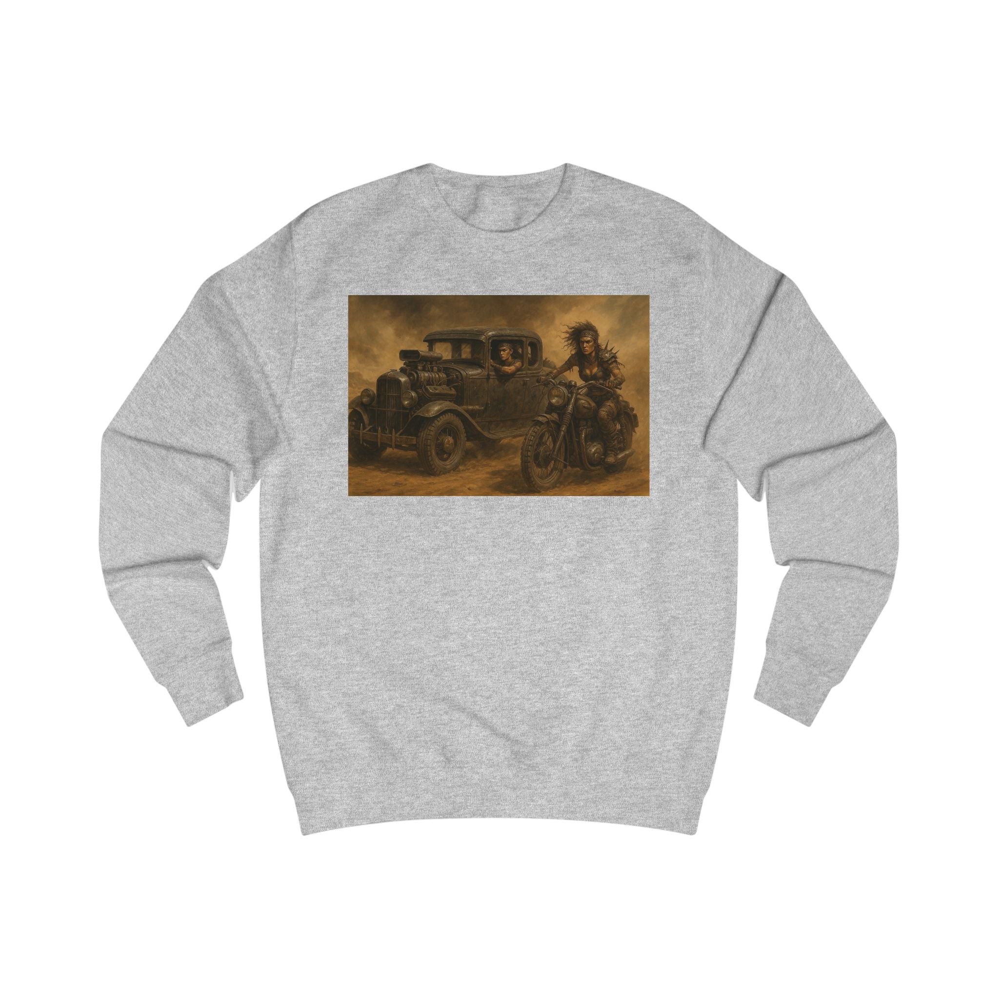 Wasteland Riders – Retro Car and Biker Art Sweatshirt