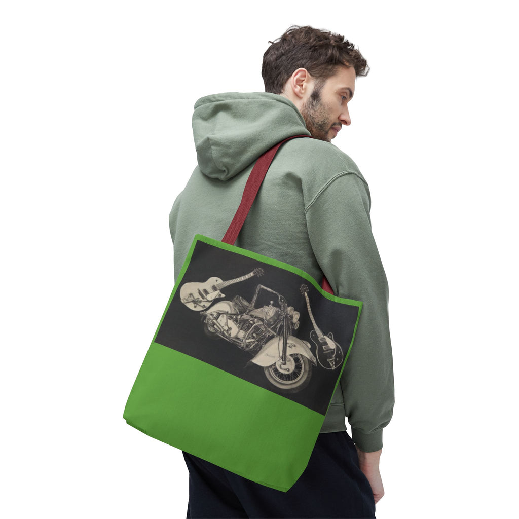 Two Wheels, Six Strings Tote Bag