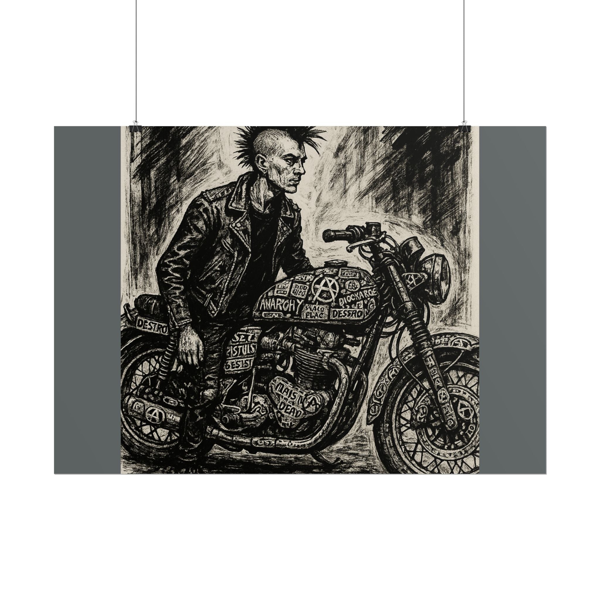 Punk Motorcycle Art Poster, Vintage Wall Decor