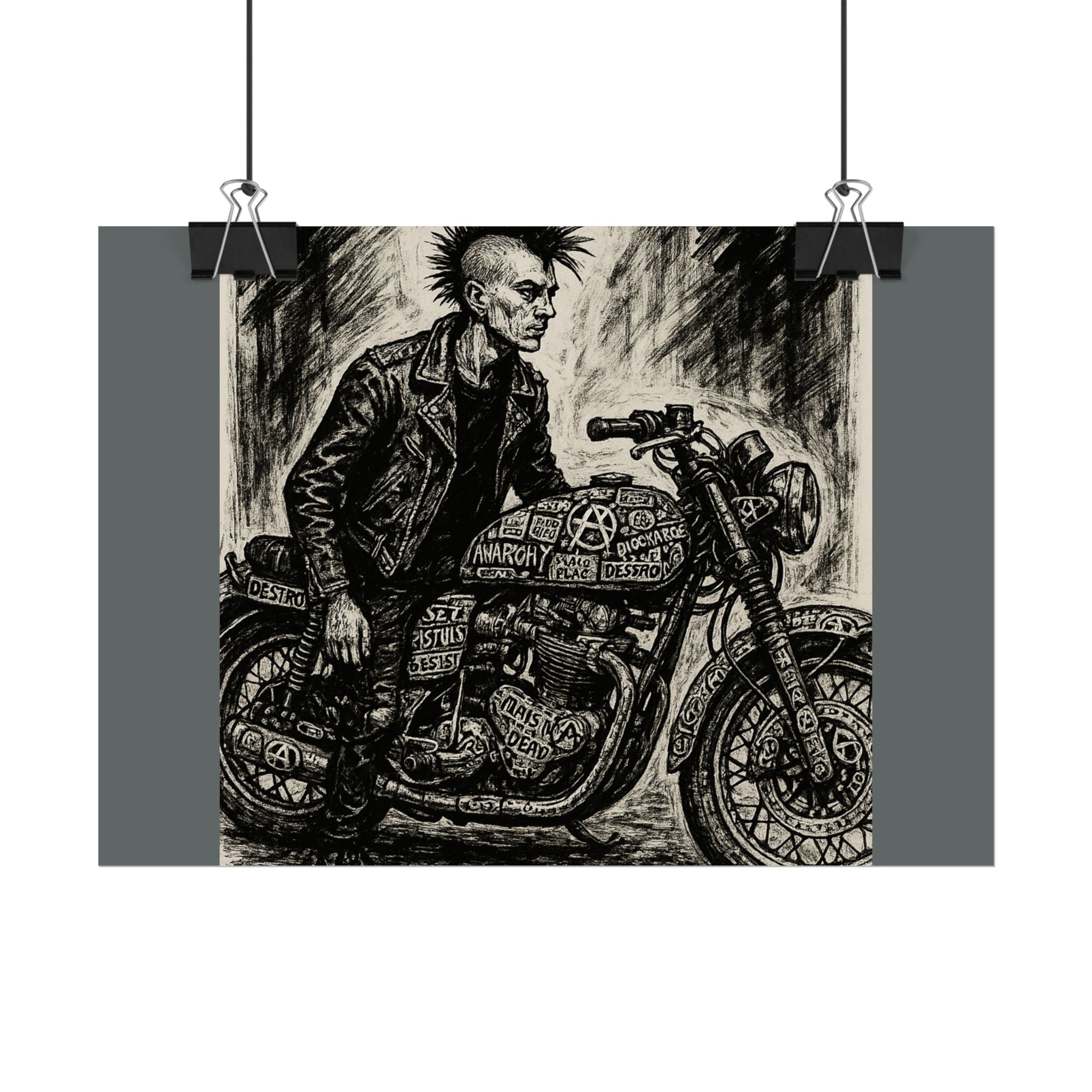 Punk Motorcycle Art Poster, Vintage Wall Decor