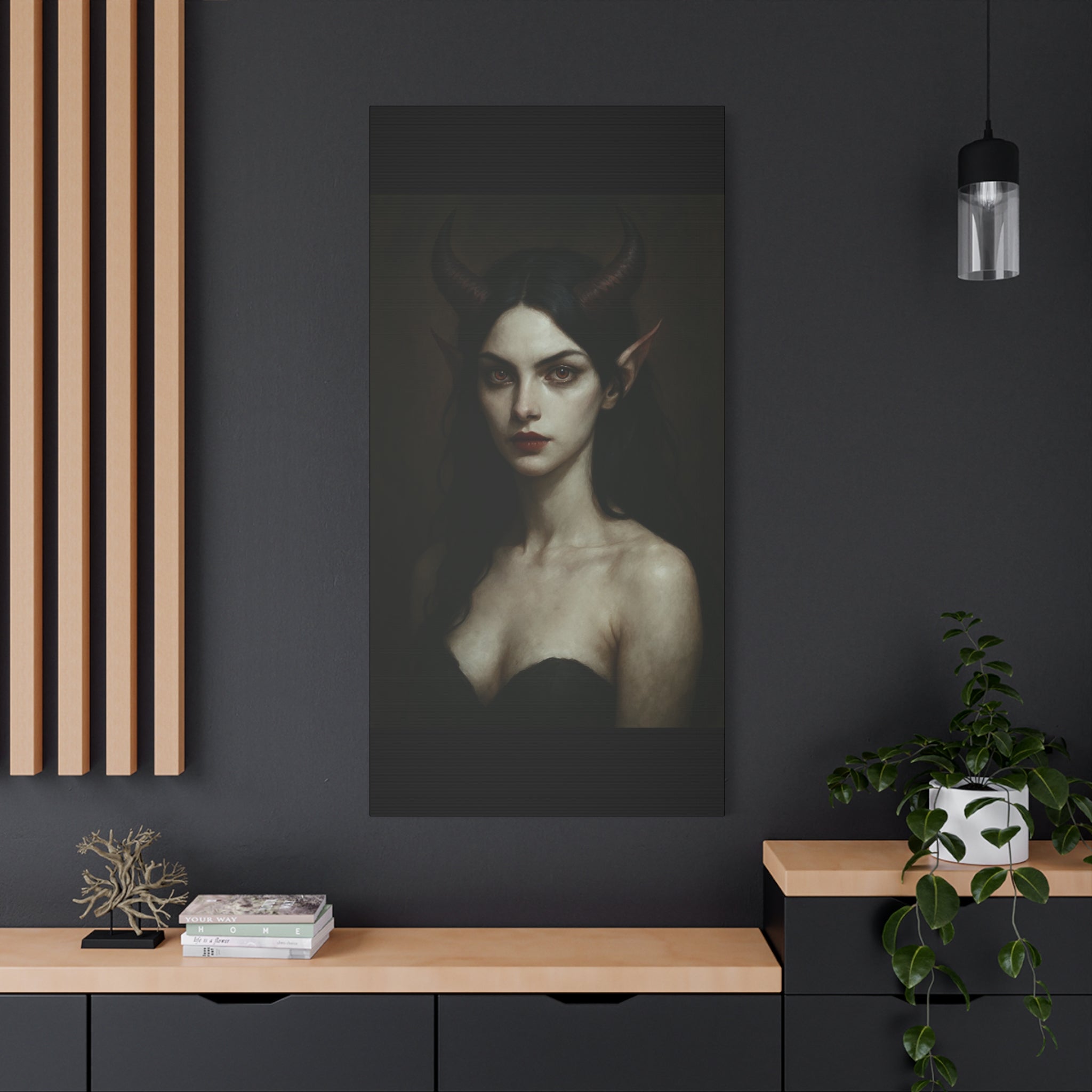 Gothic Art Canvas Print, Demon Aesthetic Home Decor, Dark Fantasy Wall Art, Witchy Room Decoration, Unique Gift for Halloween, Edgy Art